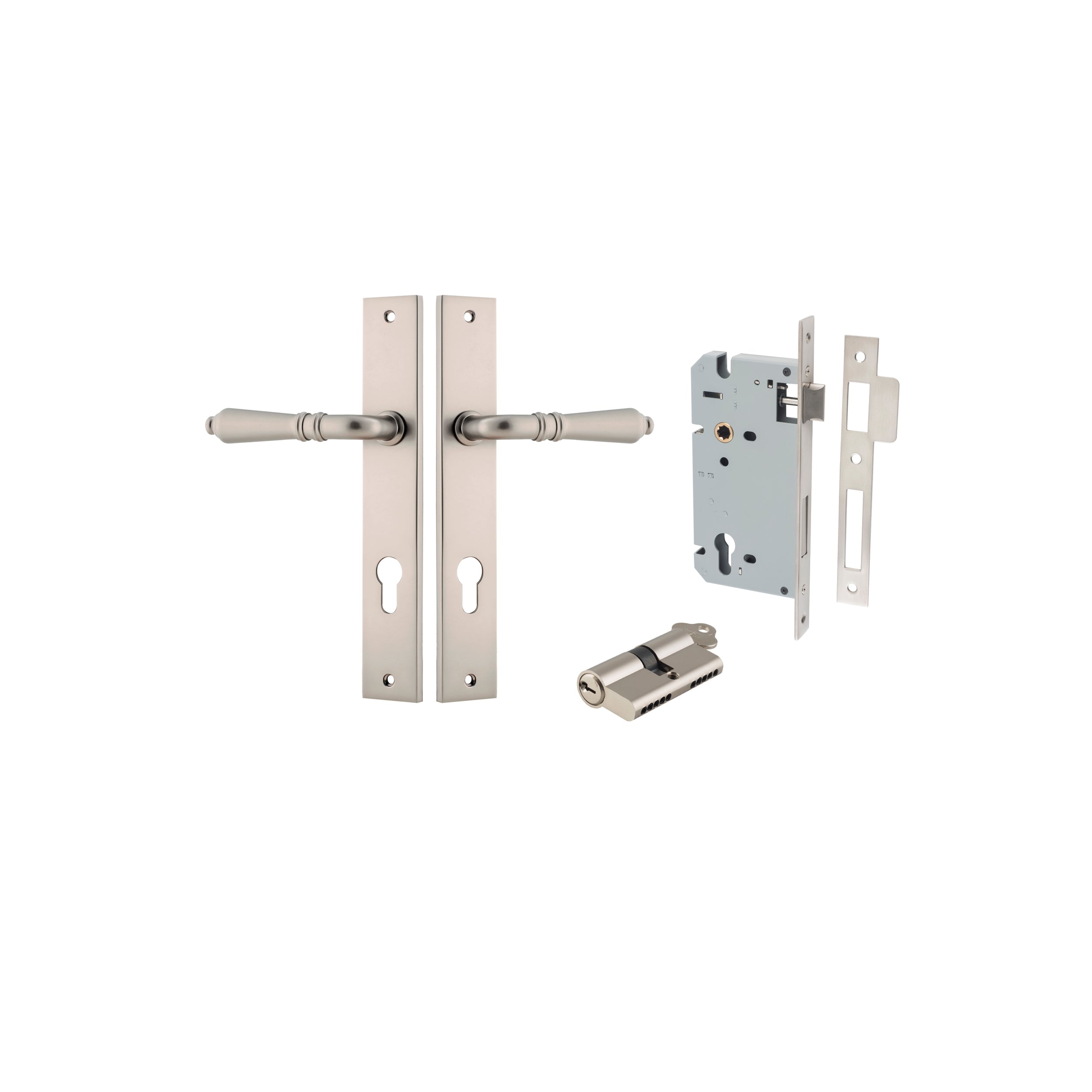 Sarlat Lever - Rectangular Backplate - Ella Grace - Iver - Satin Nickel - Door Levers