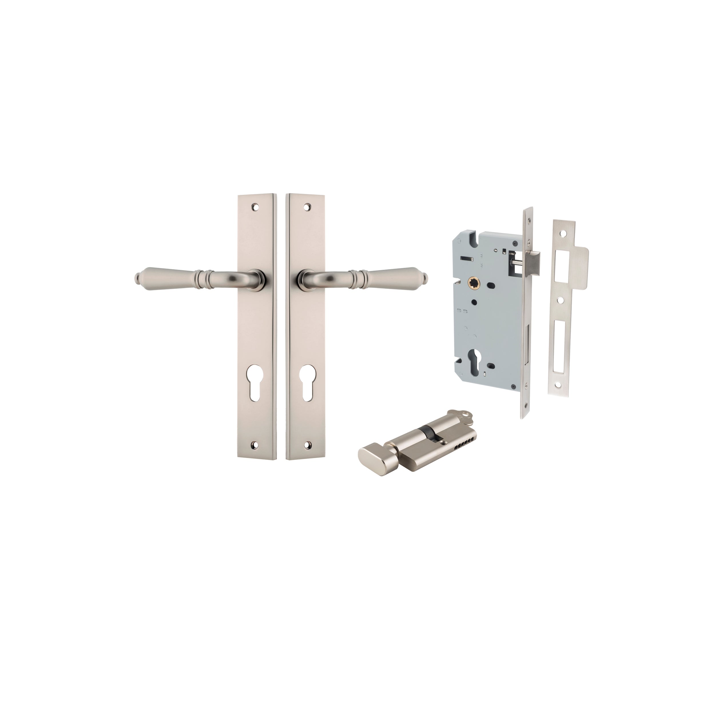 Sarlat Lever - Rectangular Backplate - Ella Grace - Iver - Satin Nickel - Door Levers