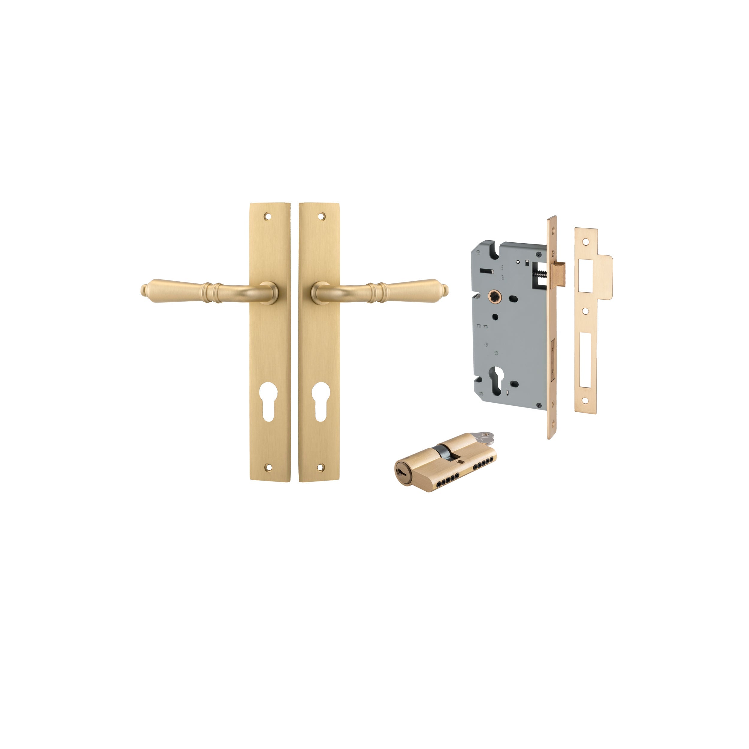 Sarlat Lever - Rectangular Backplate - Ella Grace - Iver - Brushed Brass - Door Levers