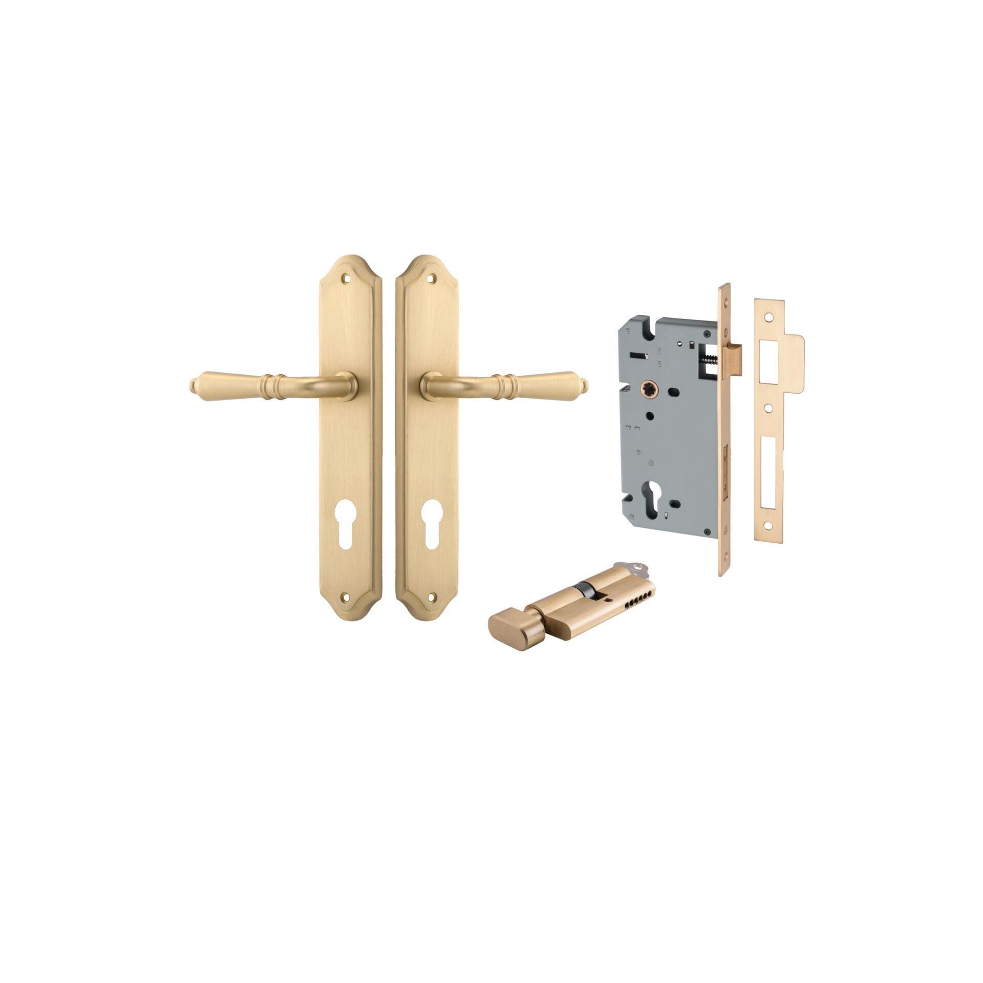 Sarlat Lever - Shouldered Backplate - Ella Grace - Iver - Brushed Brass - Door Levers