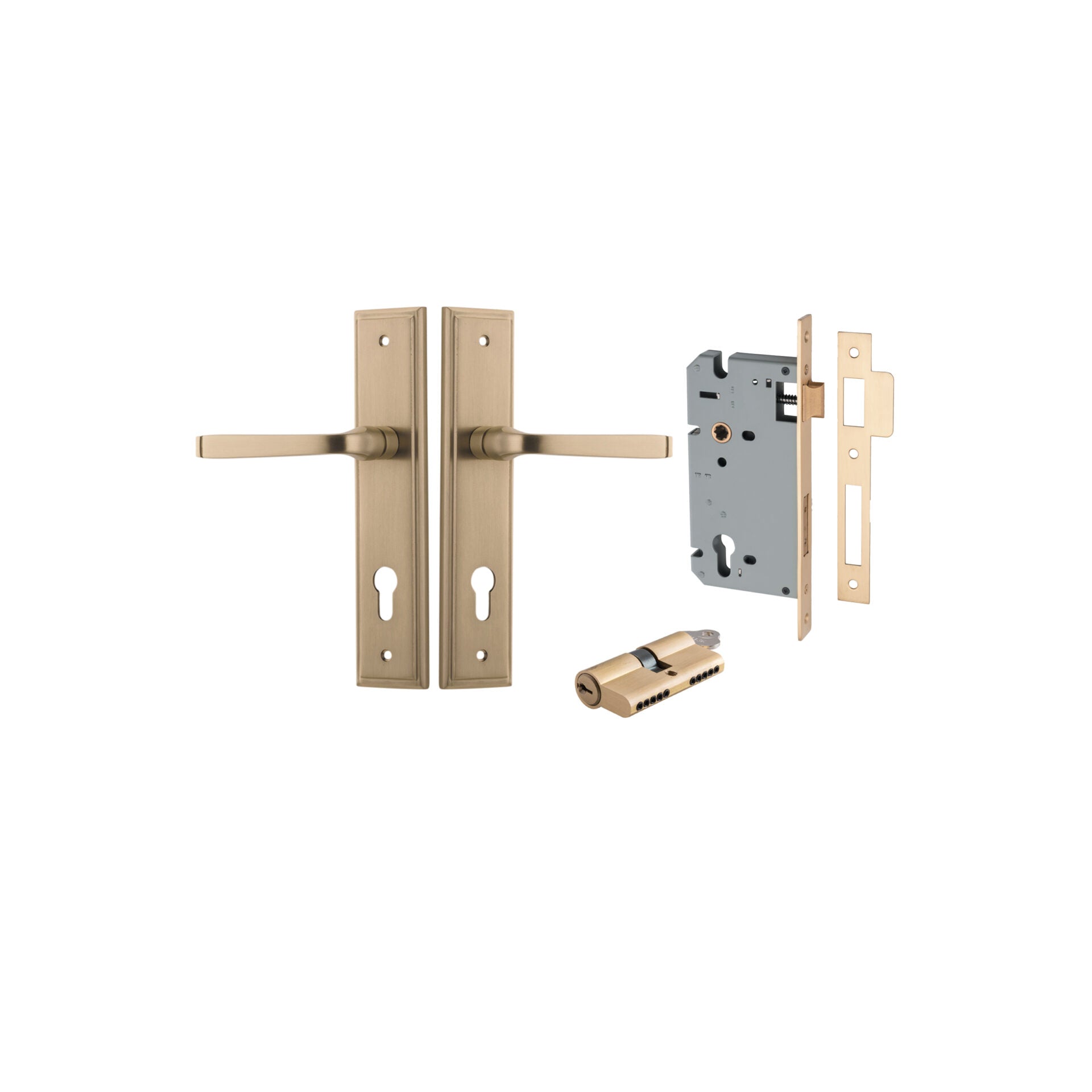 Annecy Lever - Stepped Backplate - Ella Grace - Iver - Brushed Brass - Door Levers