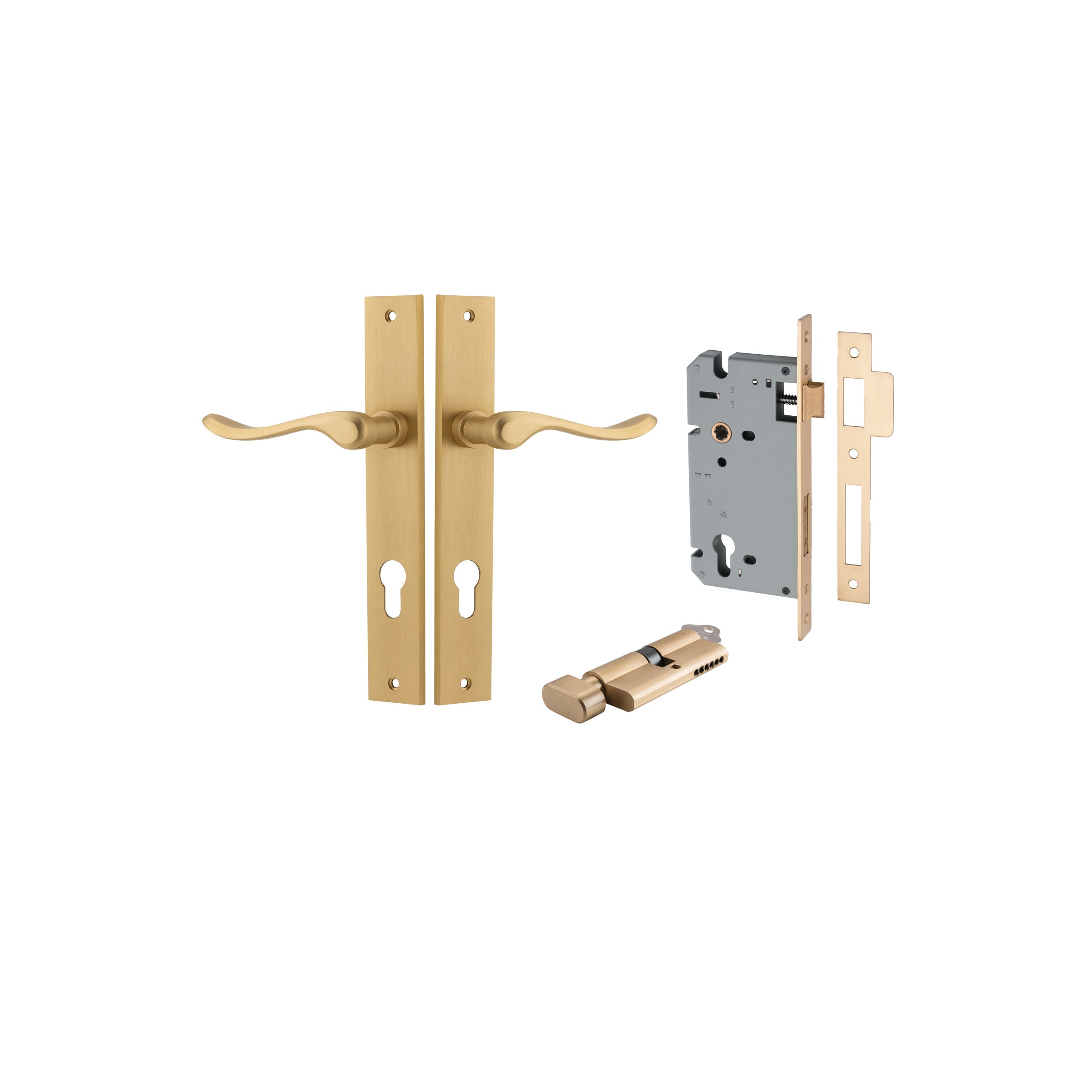 Stirling Lever - Rectangular Backplate - Ella Grace - Iver - Brushed Brass - Door Levers