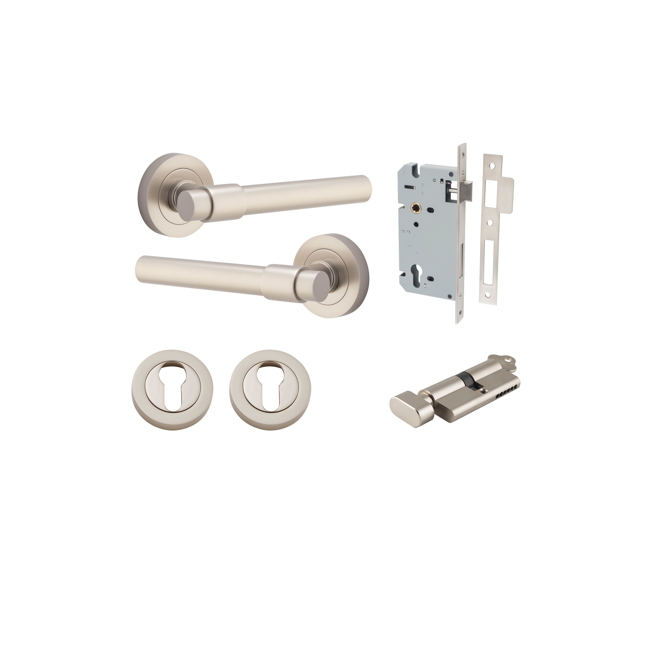 Helsinki Lever - Round Rose - Ella Grace - Iver - Satin Nickel - Door Levers