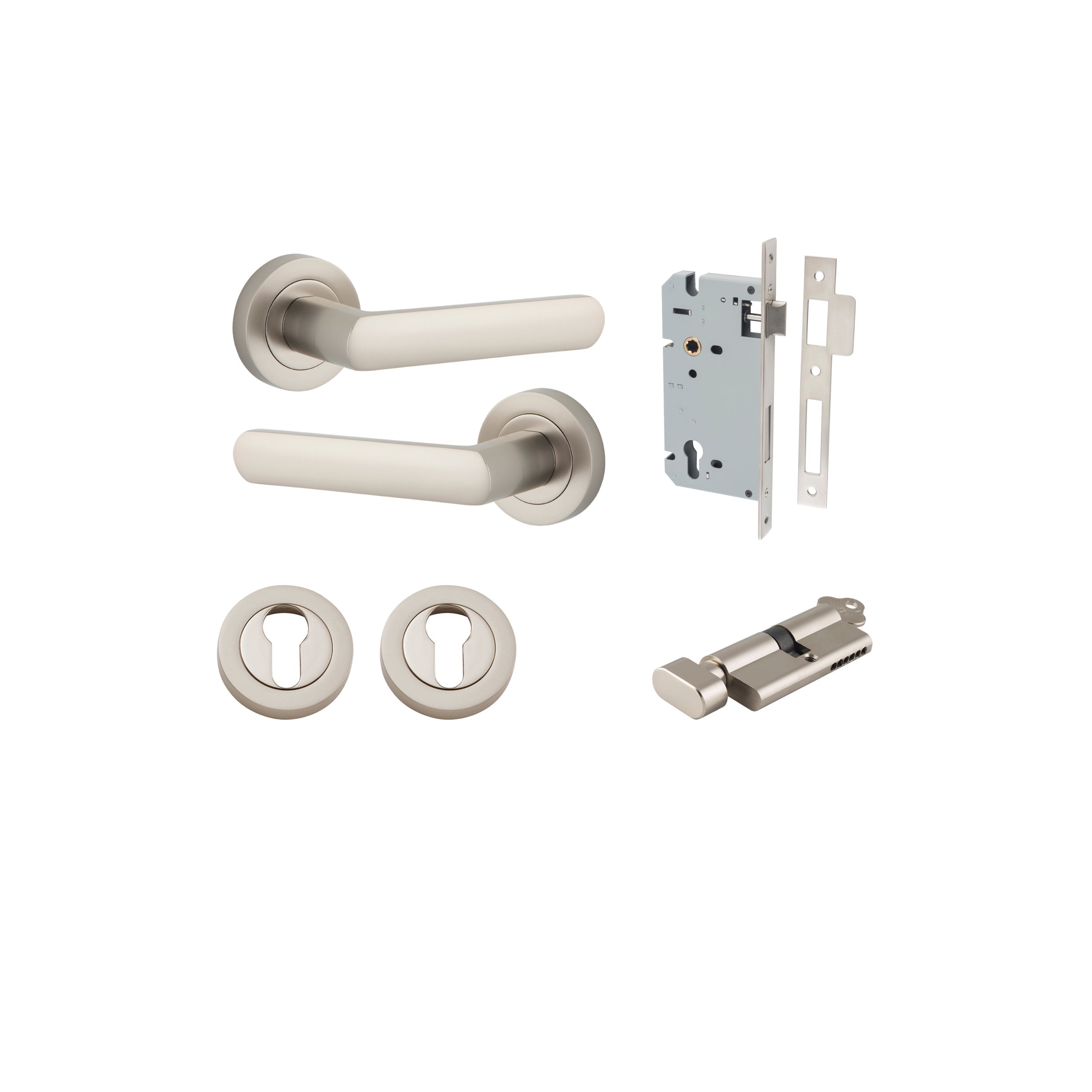 Osaka Lever - Round Rose - Ella Grace - Iver - Satin Nickel - Door Levers