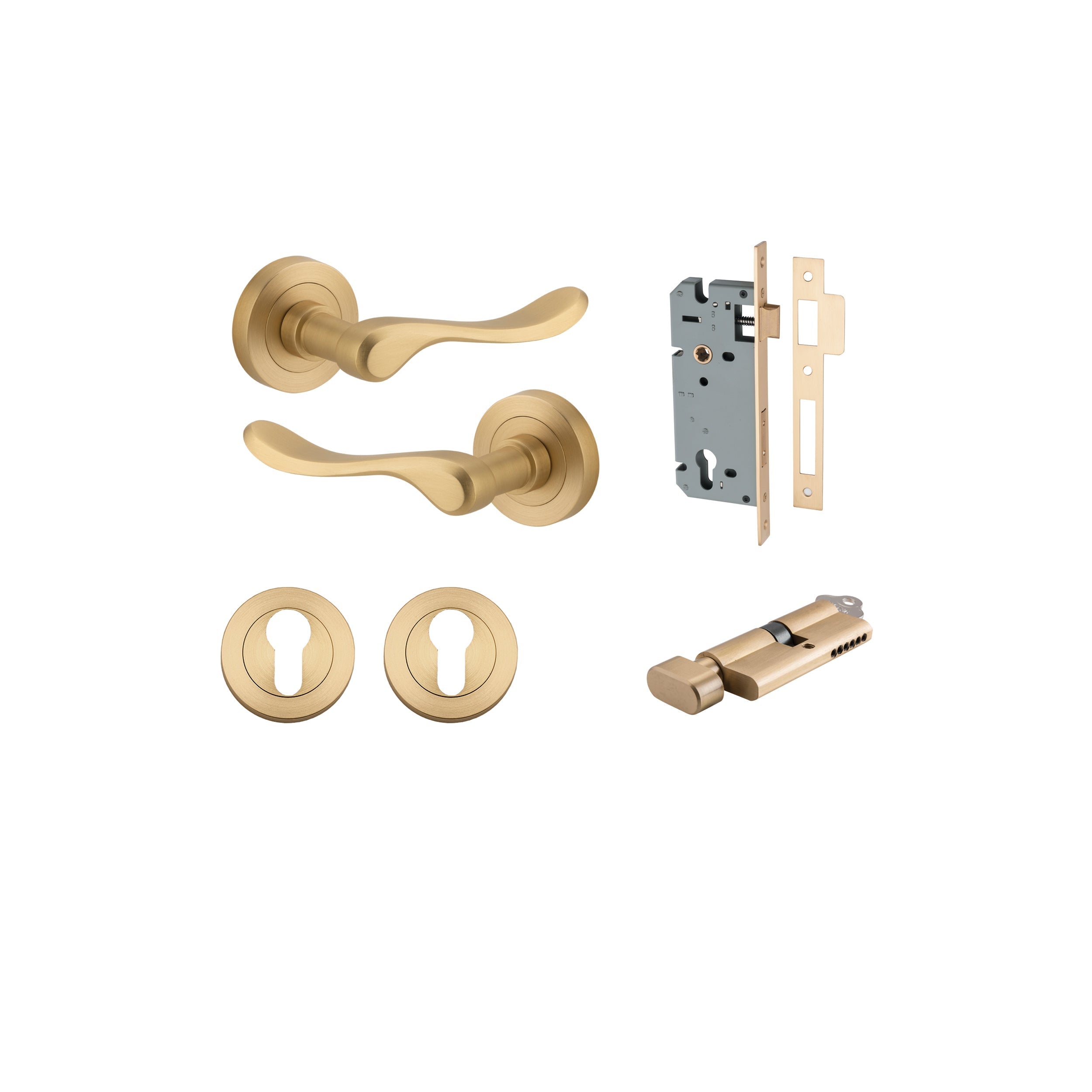 Stirling Lever - Round Rose - Ella Grace - Iver - Brushed Brass - Door Levers