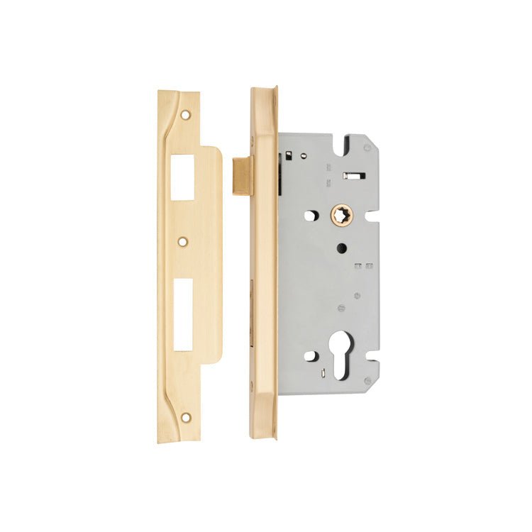 85mm Euro Mortice Locks - Rebated - Ella Grace - Iver - Brushed Brass - External Locks