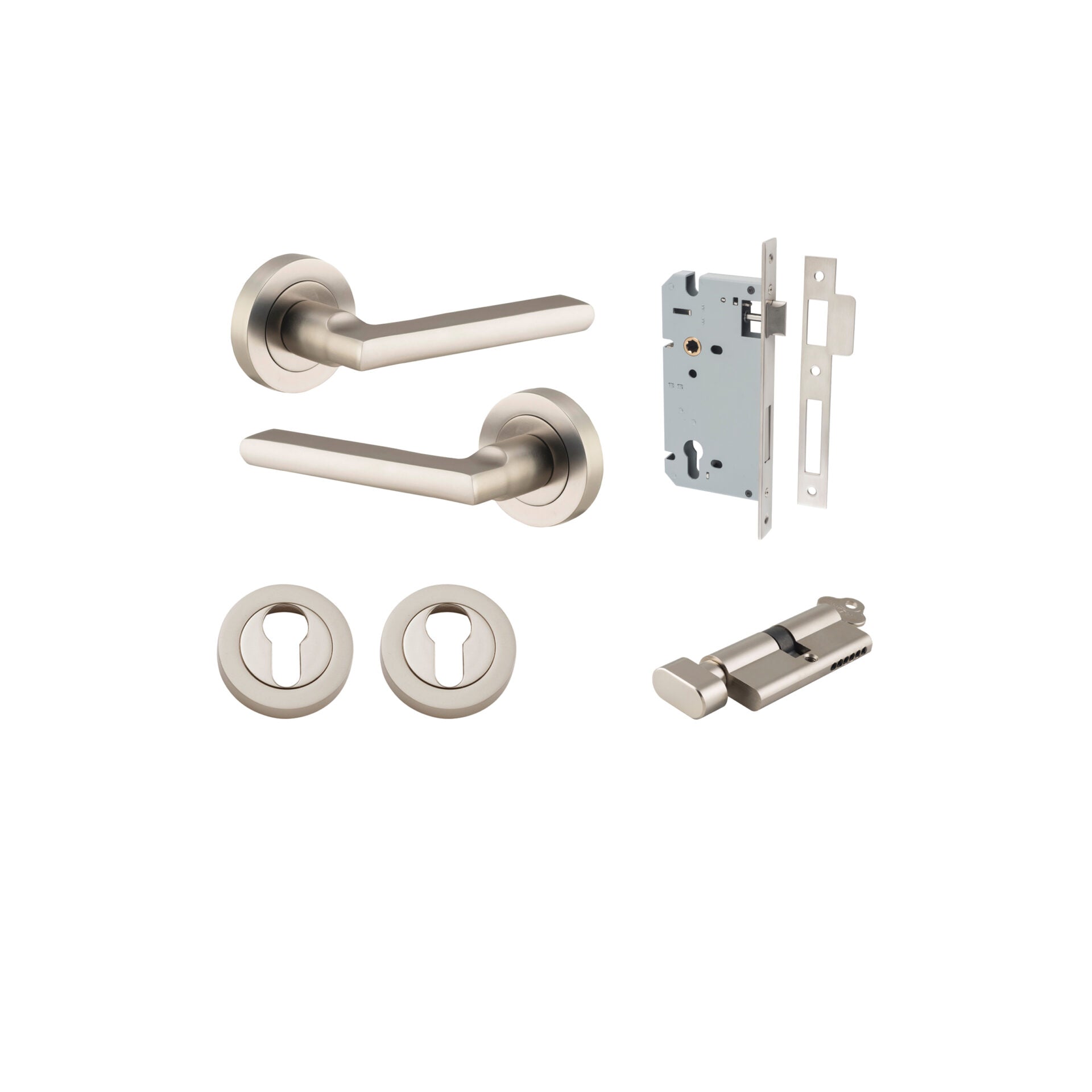 Baltimore Lever - Round Rose - Ella Grace - Iver - Satin Nickel - Door Levers