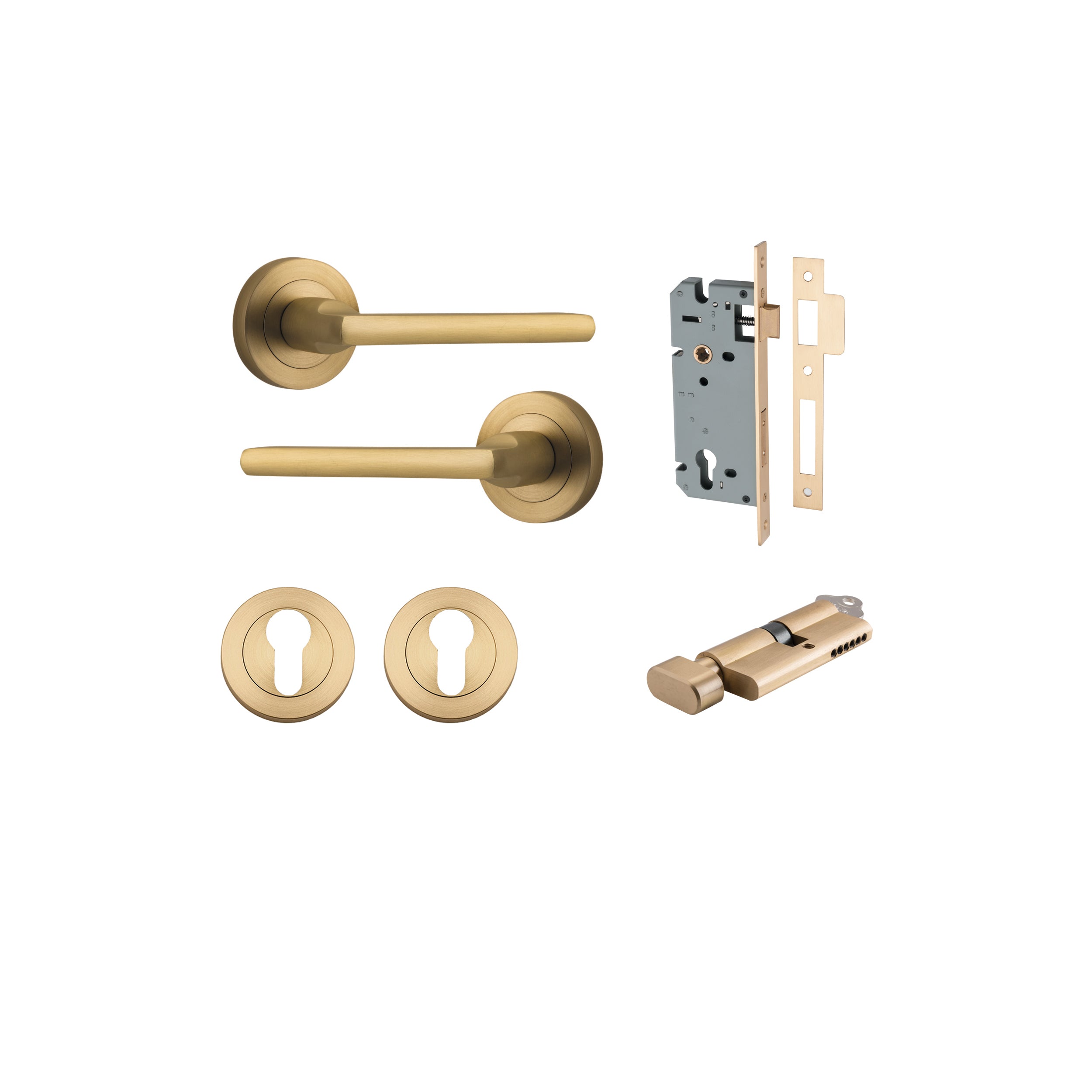 Baltimore Lever - Round Rose - Ella Grace - Iver - Brushed Brass - Door Levers