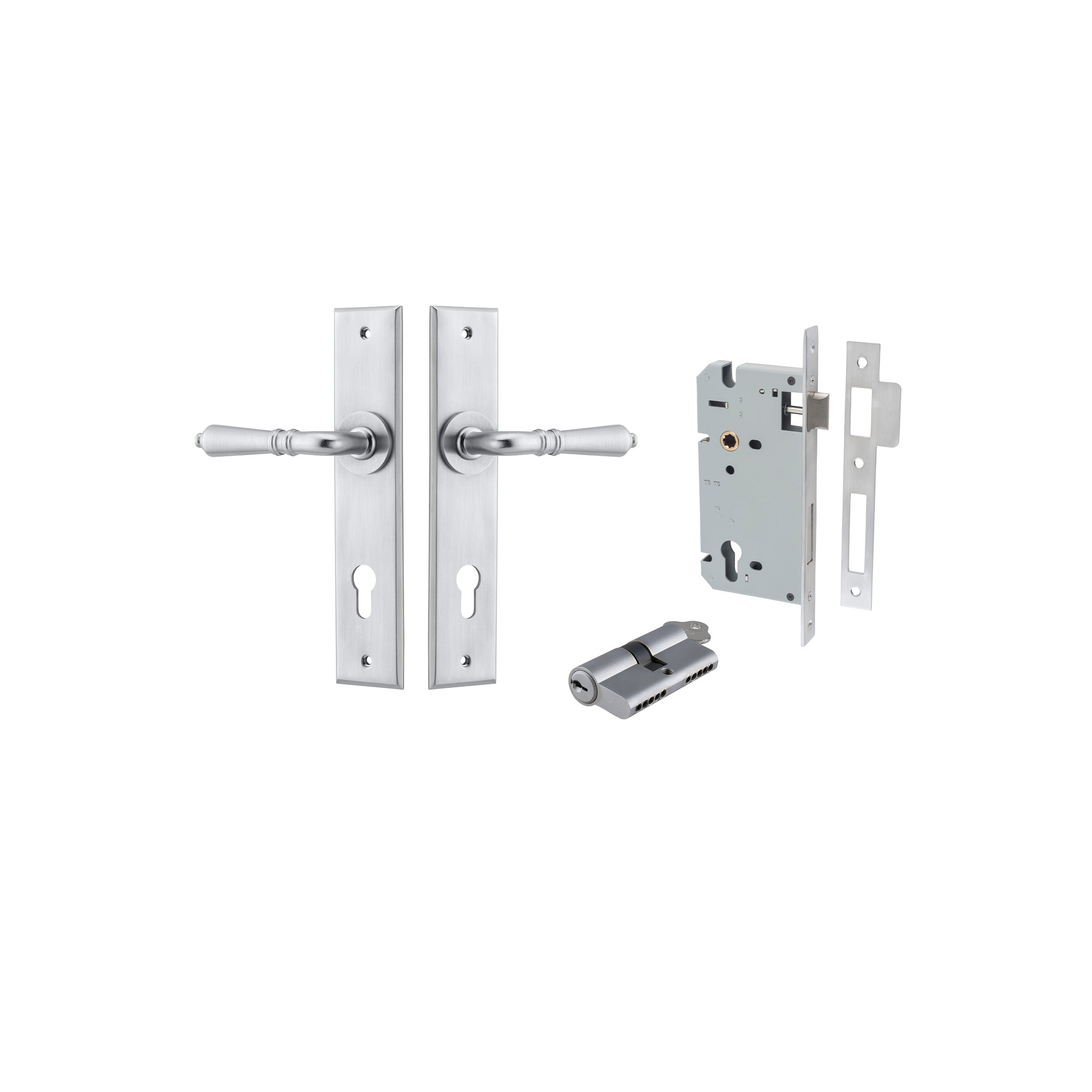 Sarlat Lever - Chamfered Backplate - Ella Grace - Iver - Brushed Chrome - Door Levers