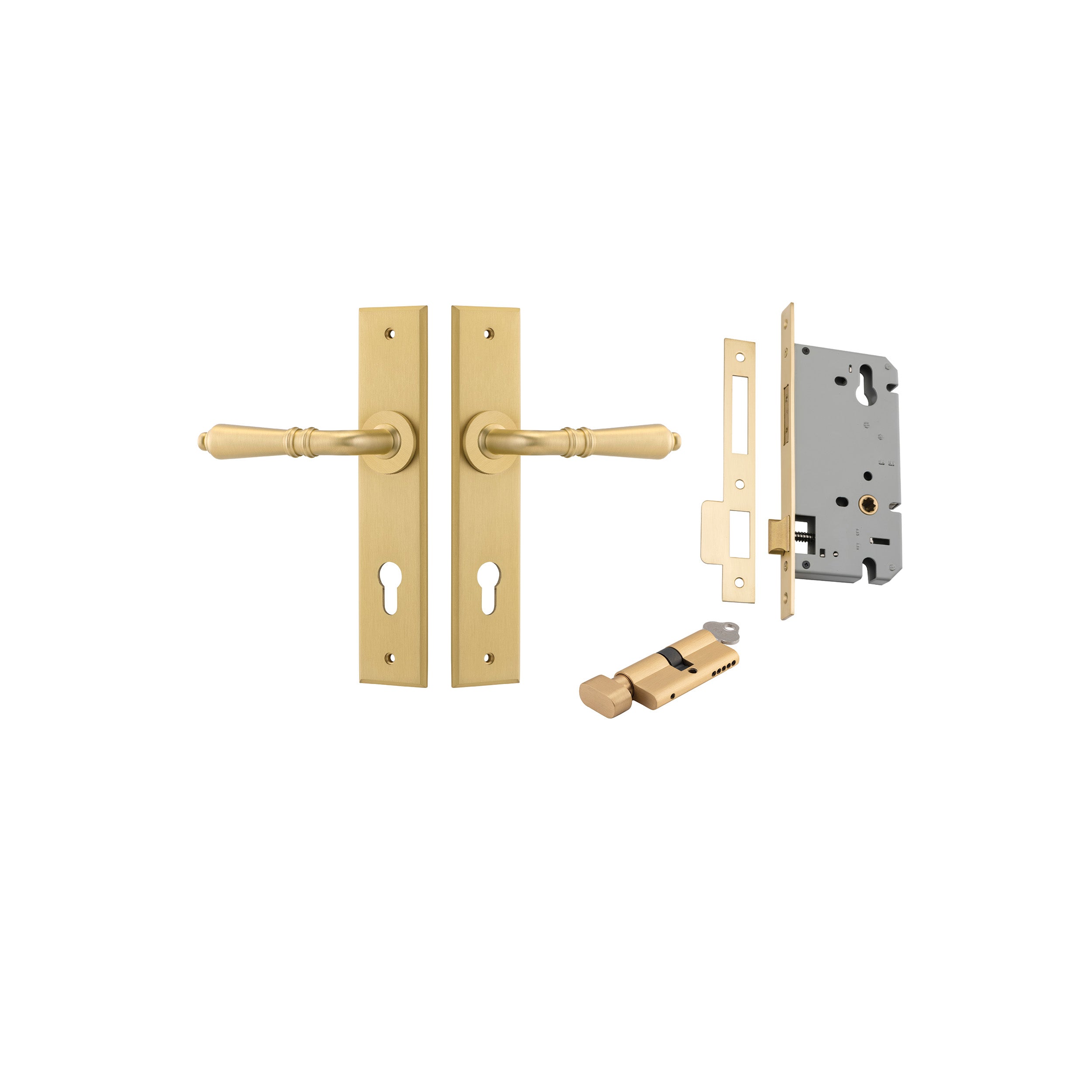 Sarlat Lever - Chamfered Backplate - Ella Grace - Iver - Brushed Gold PVD - Door Levers