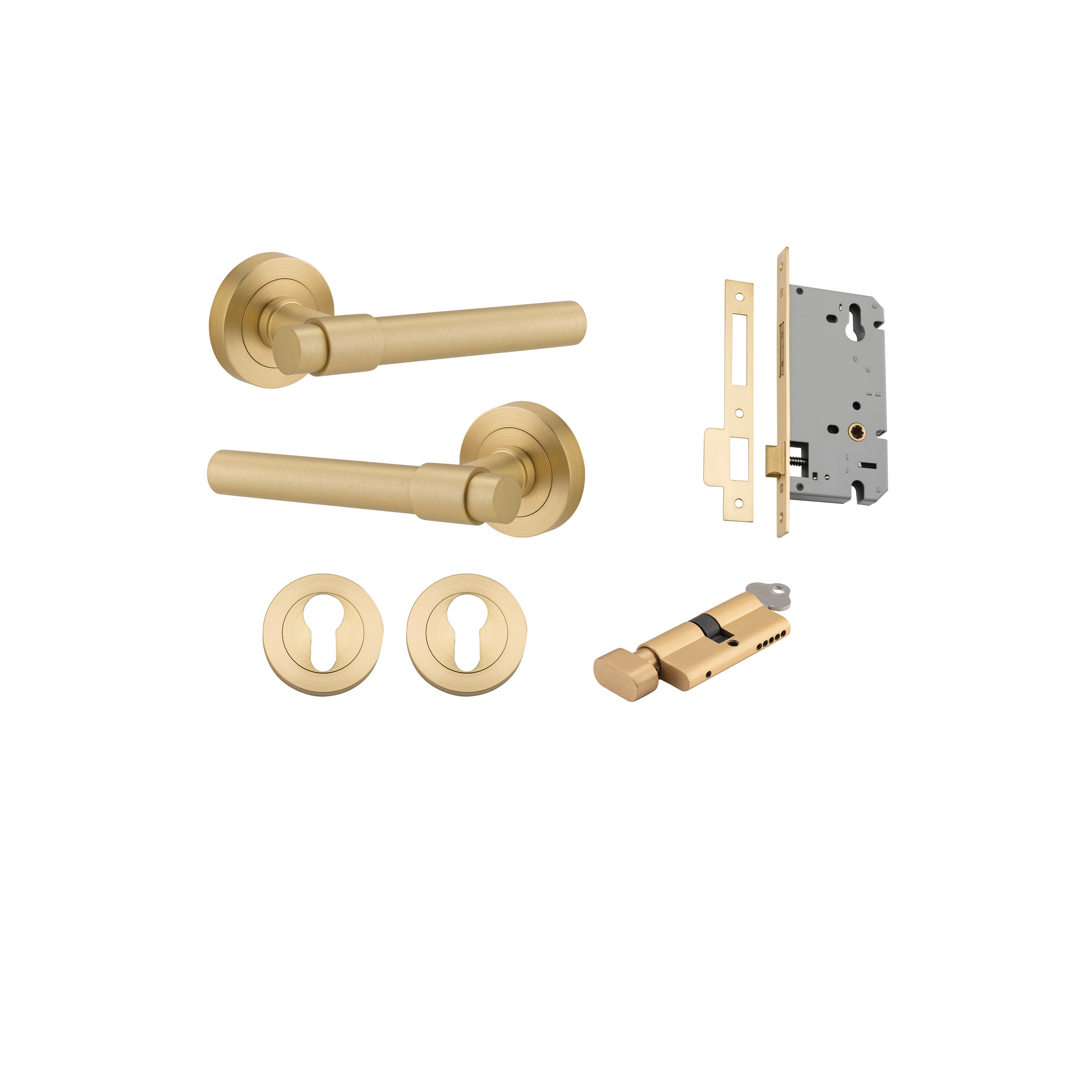 Helsinki Lever - Round Rose - Ella Grace - Iver - Brushed Gold PVD - Door Levers