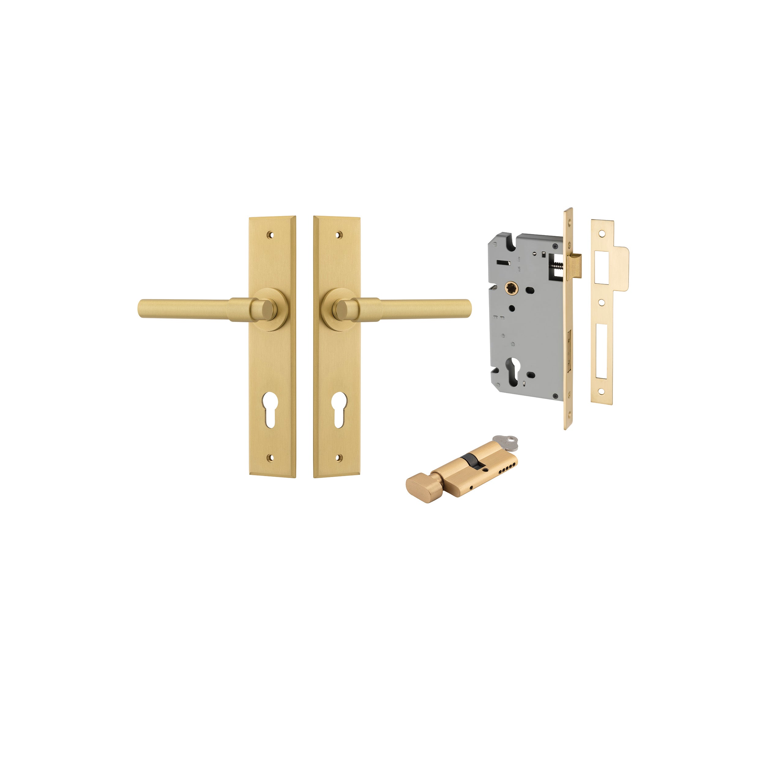 Helsinki Lever - Chamfered Backplate - Ella Grace - Iver - Brushed Gold PVD - Door Levers