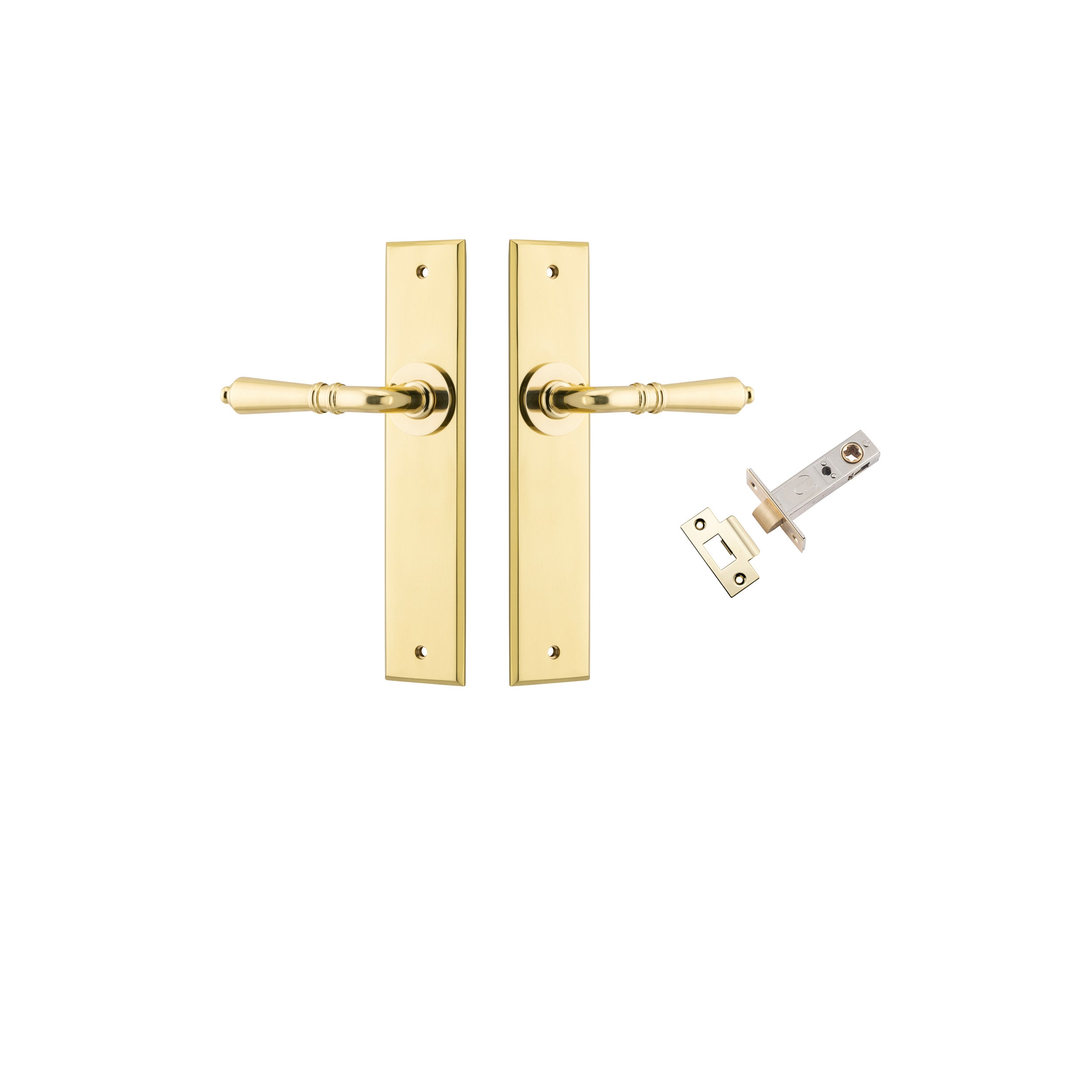 Sarlat Lever - Chamfered Backplate - Ella Grace - Iver - Brushed Gold PVD - Door Levers