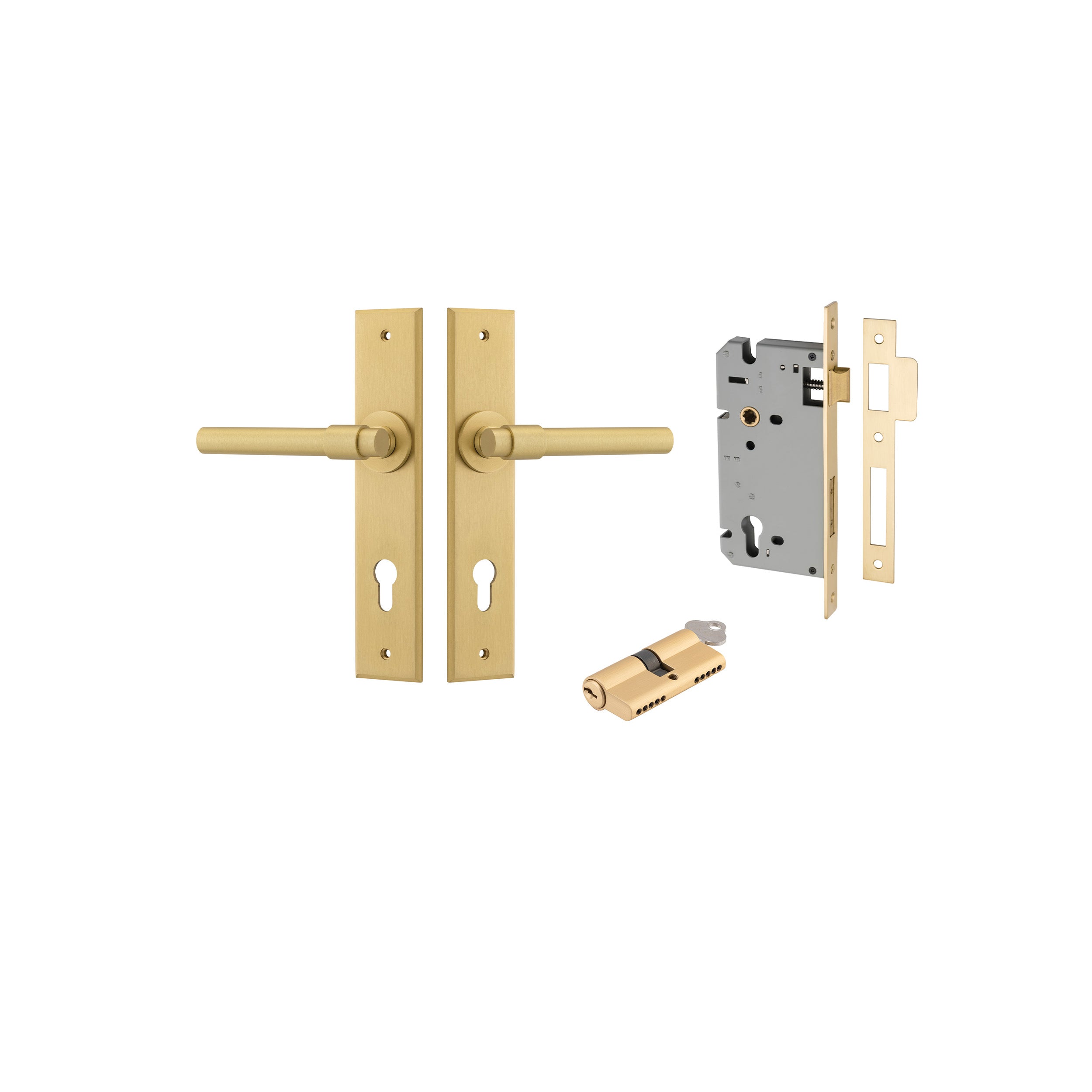 Helsinki Lever - Chamfered Backplate - Ella Grace - Iver - Brushed Gold PVD - Door Levers