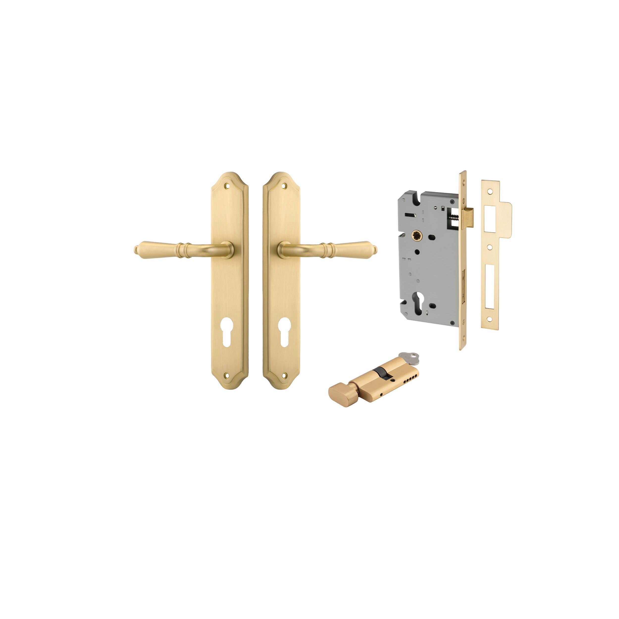 Sarlat Lever - Shouldered Backplate - Ella Grace - Iver - Brushed Gold PVD - Door Levers