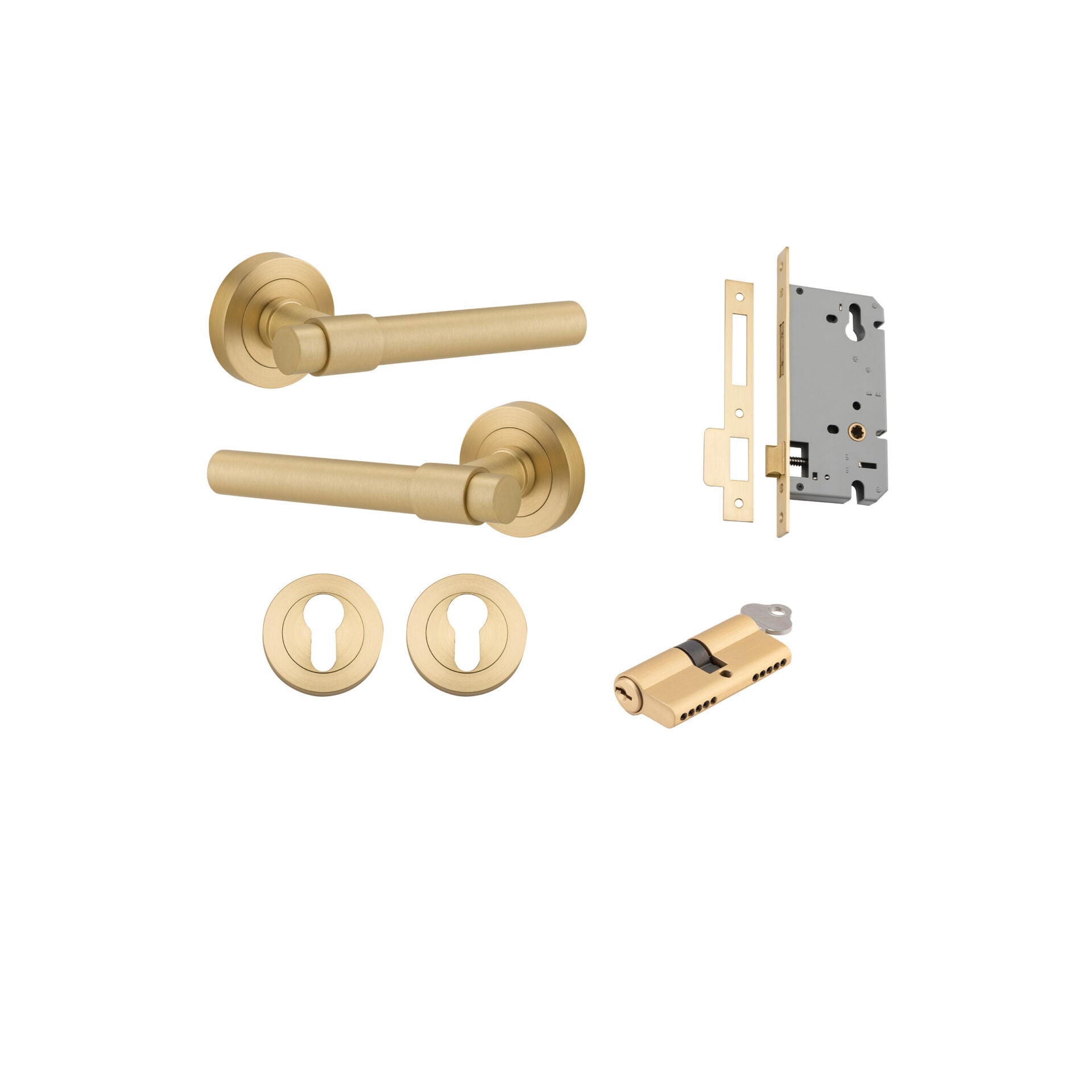 Helsinki Lever - Round Rose - Ella Grace - Iver - Brushed Gold PVD - Door Levers