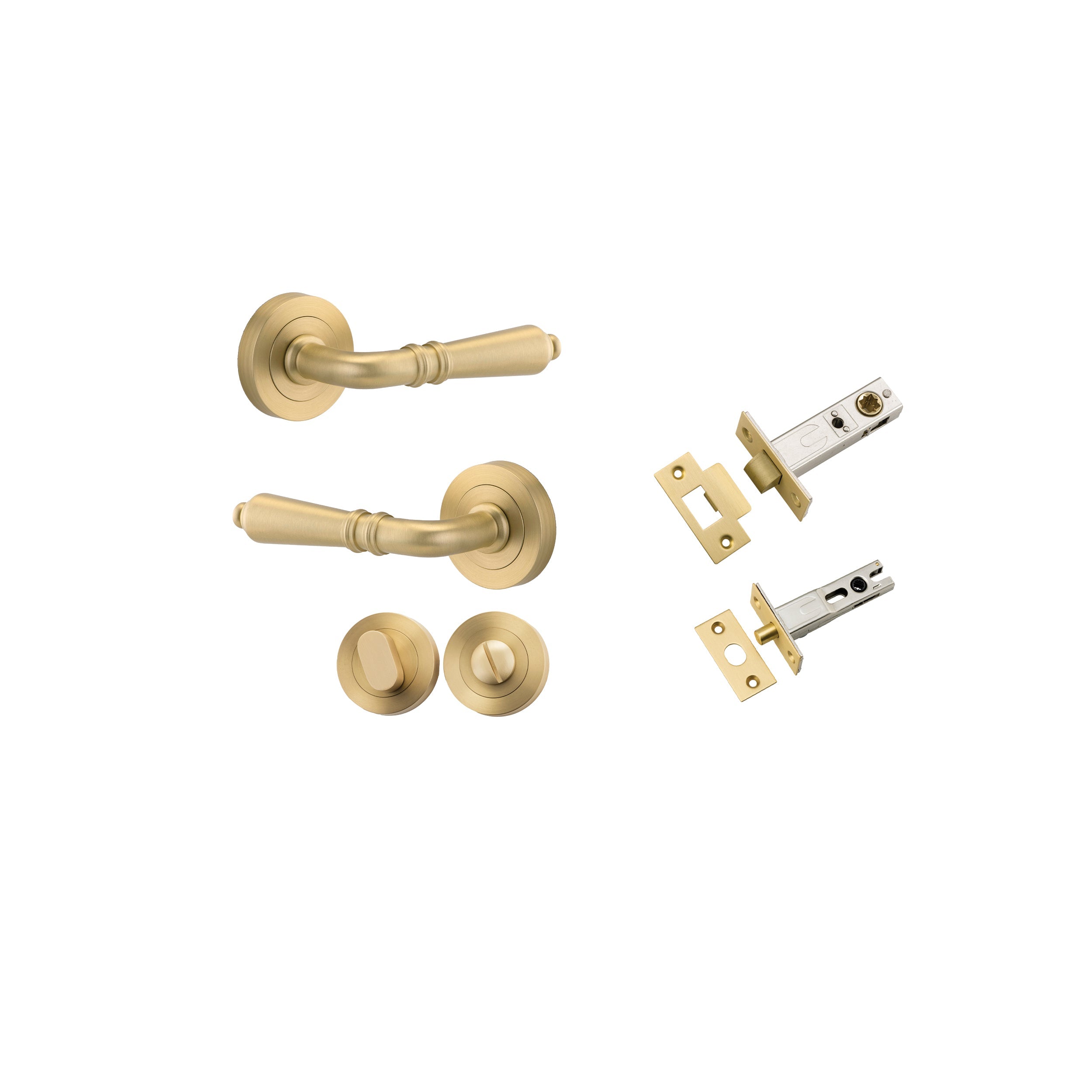 Sarlat Lever - Round Rose - Ella Grace - Iver - Brushed Gold PVD - Door Levers