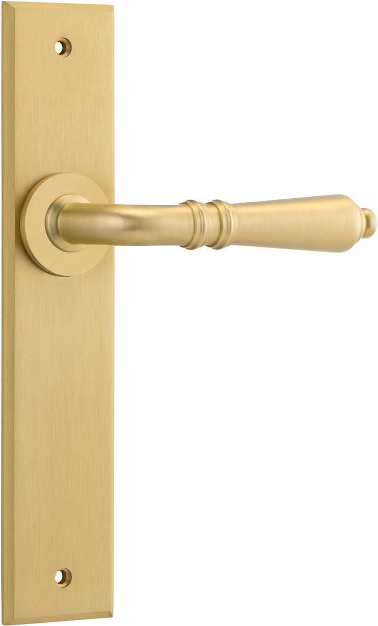 Sarlat Lever - Chamfered Backplate - Ella Grace - Iver - Brushed Gold PVD - Door Levers