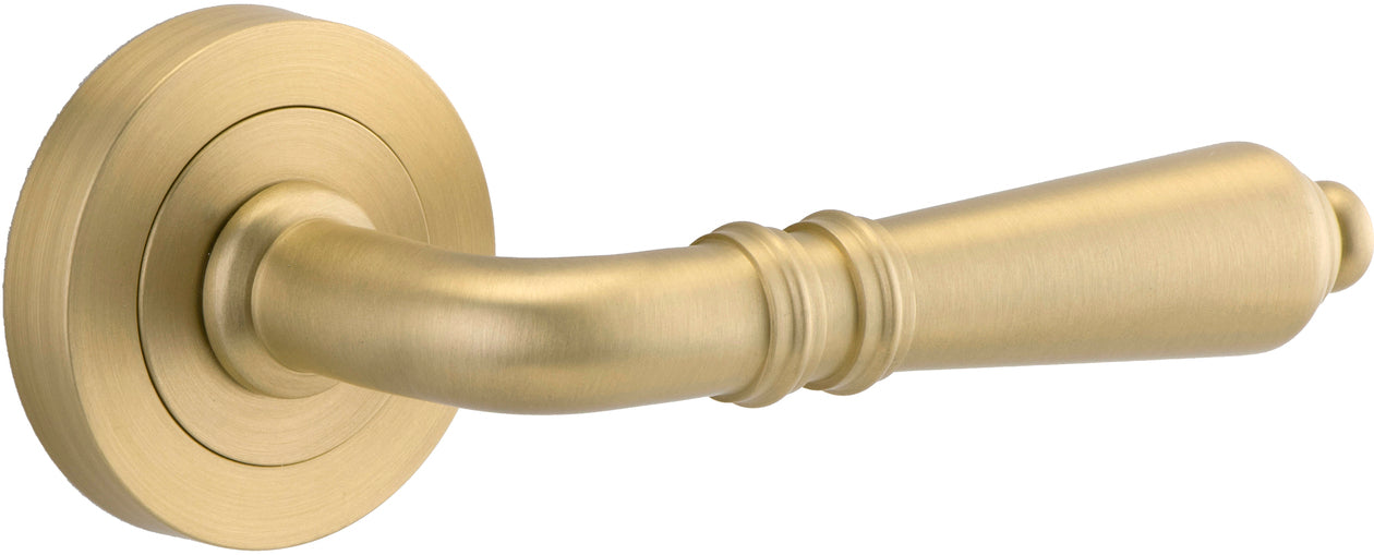 Sarlat Lever - Round Rose - Ella Grace - Iver - Brushed Gold PVD - Door Levers