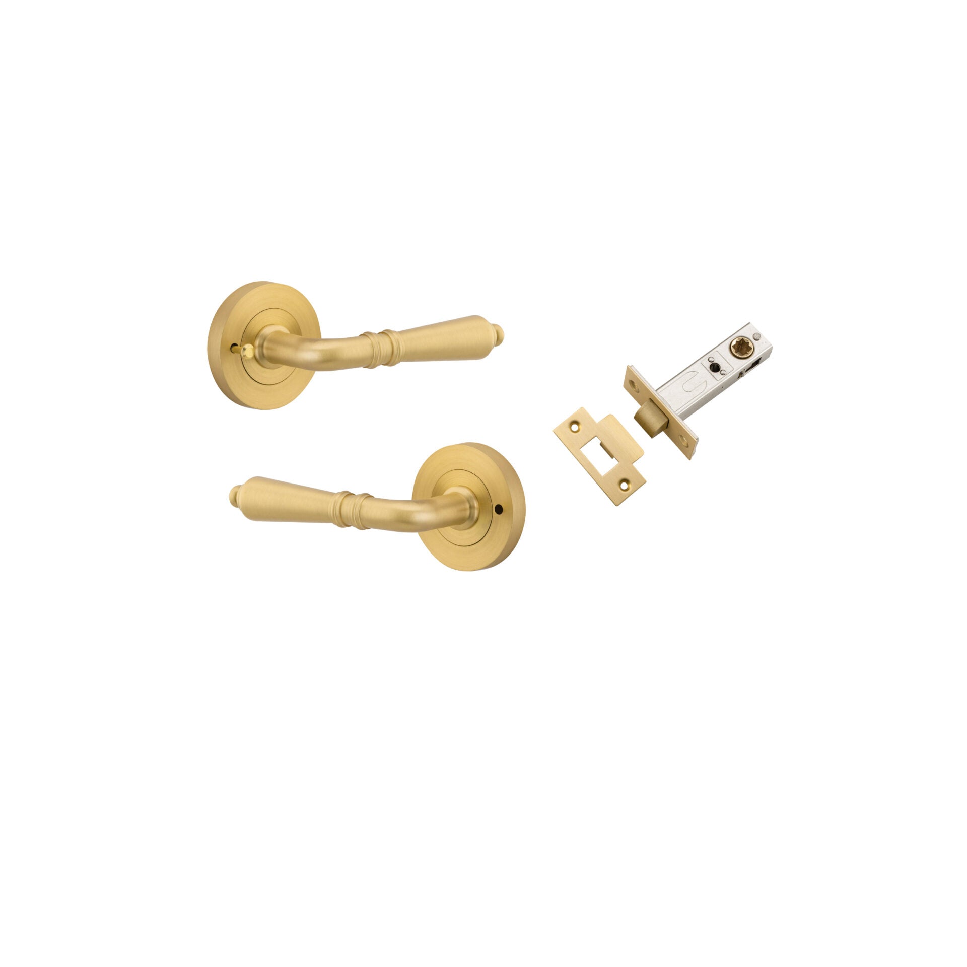 Sarlat Lever - Round Rose - Ella Grace - Iver - Brushed Gold PVD - Door Levers