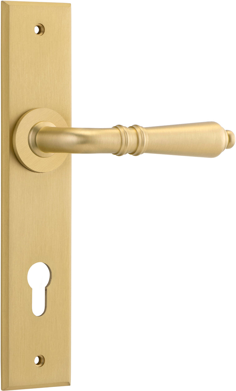 Sarlat Lever - Chamfered Backplate - Ella Grace - Iver - Brushed Gold PVD - Door Levers