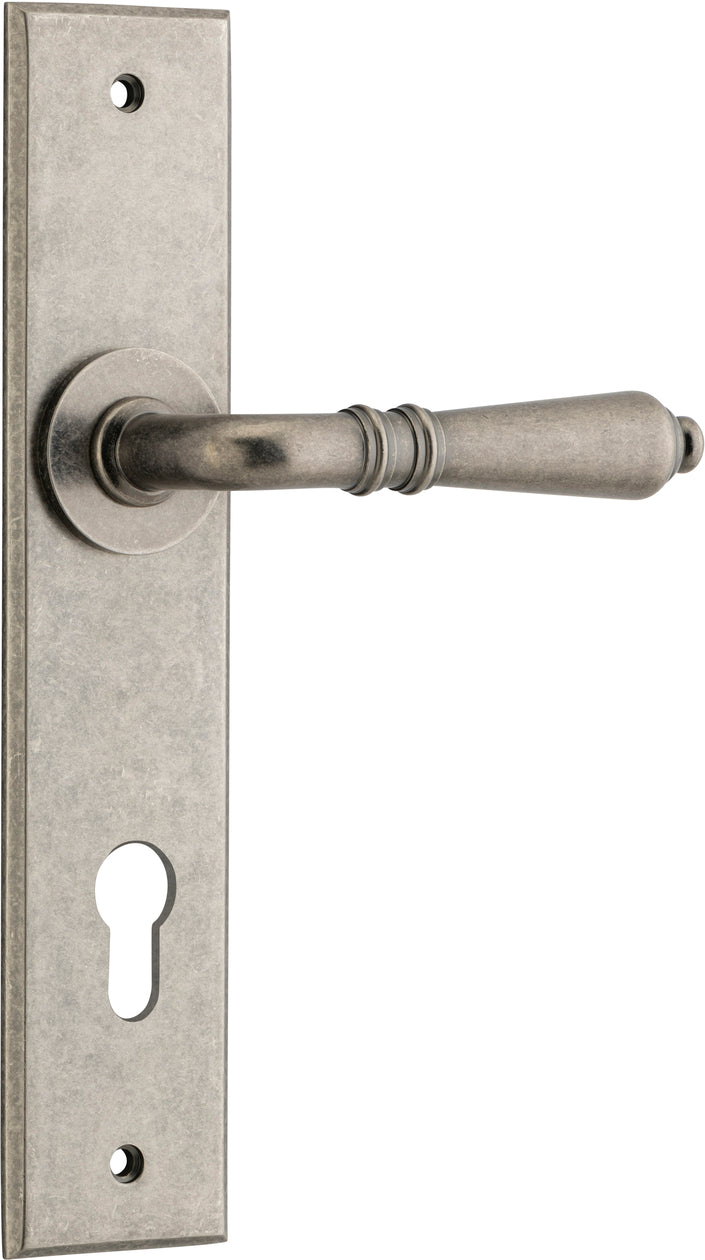 Sarlat Lever - Chamfered Backplate - Ella Grace - Iver - Distressed Nickel - Door Levers