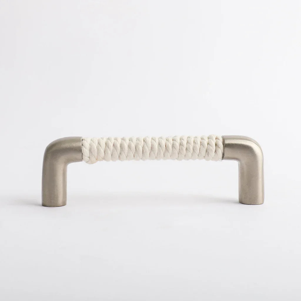 White cotton rope handle with nickel fittings, detail