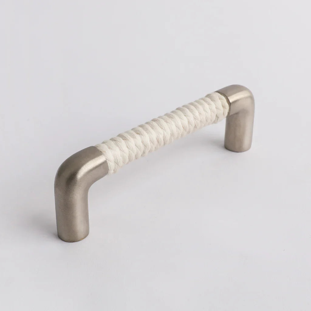 Rope Handle in white cotton with satin nickel by Hepburn Hardware