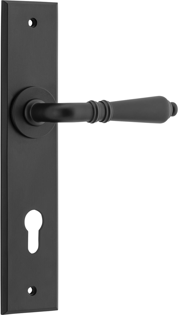 Sarlat Lever - Chamfered Backplate - Ella Grace - Iver - Matt Black - Door Levers