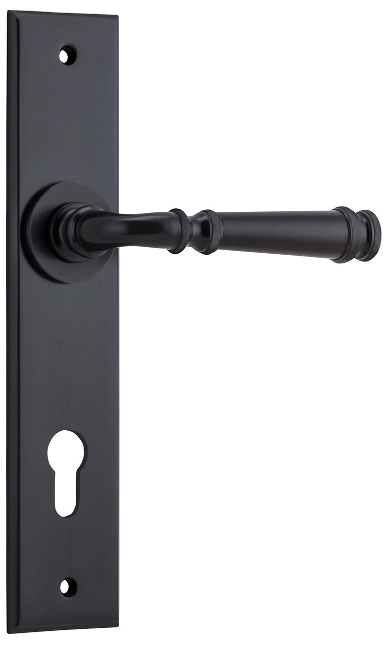 Verona Lever - Chamfered Backplate - Ella Grace - Iver - Matt Black - Door Levers