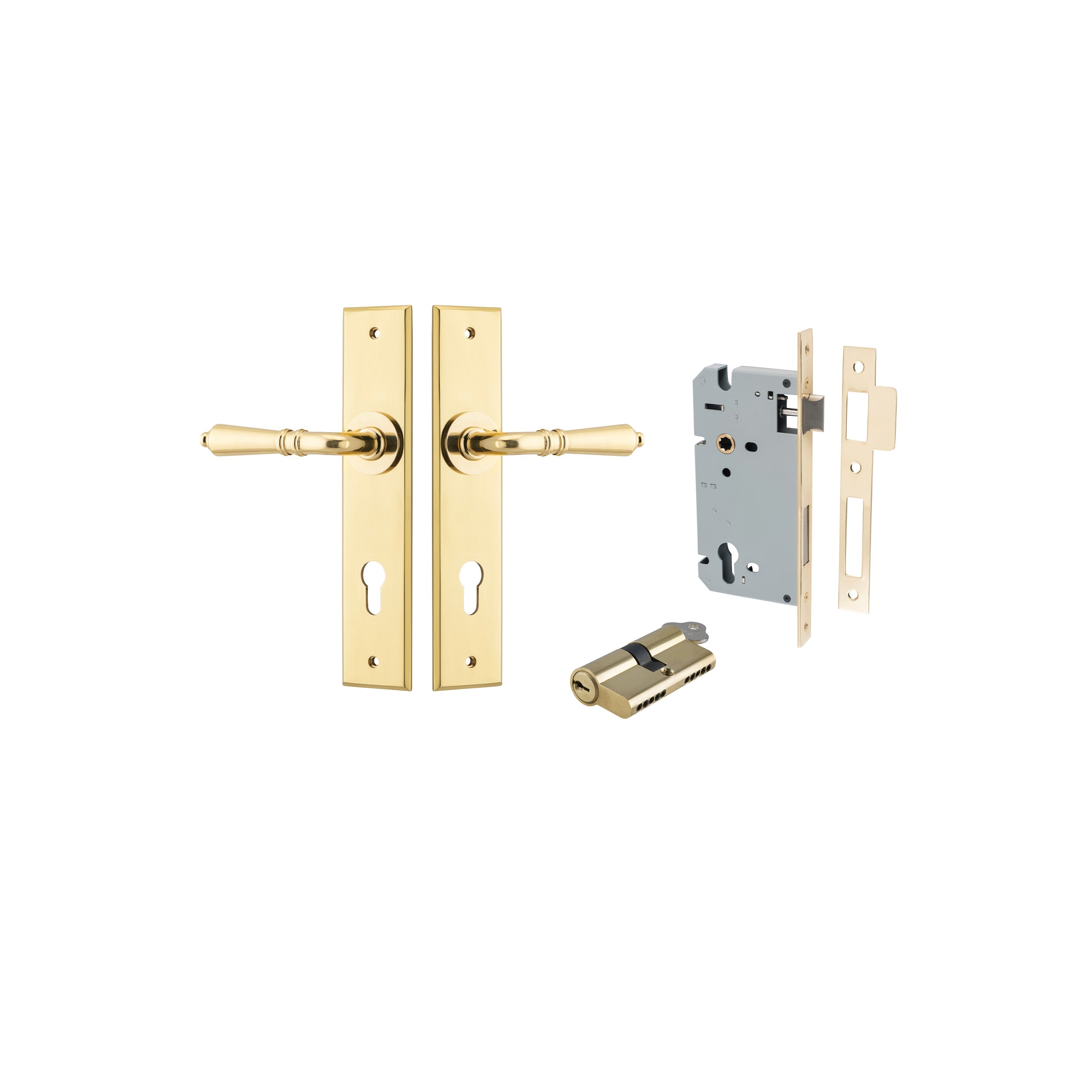 Sarlat Lever - Chamfered Backplate - Ella Grace - Iver - Polished Brass - Door Levers