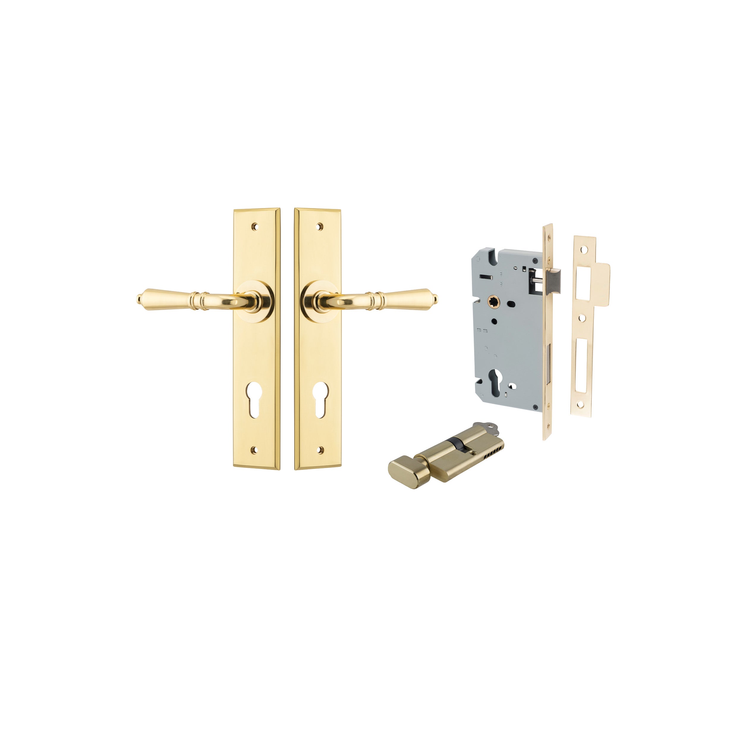 Sarlat Lever - Chamfered Backplate - Ella Grace - Iver - Polished Brass - Door Levers