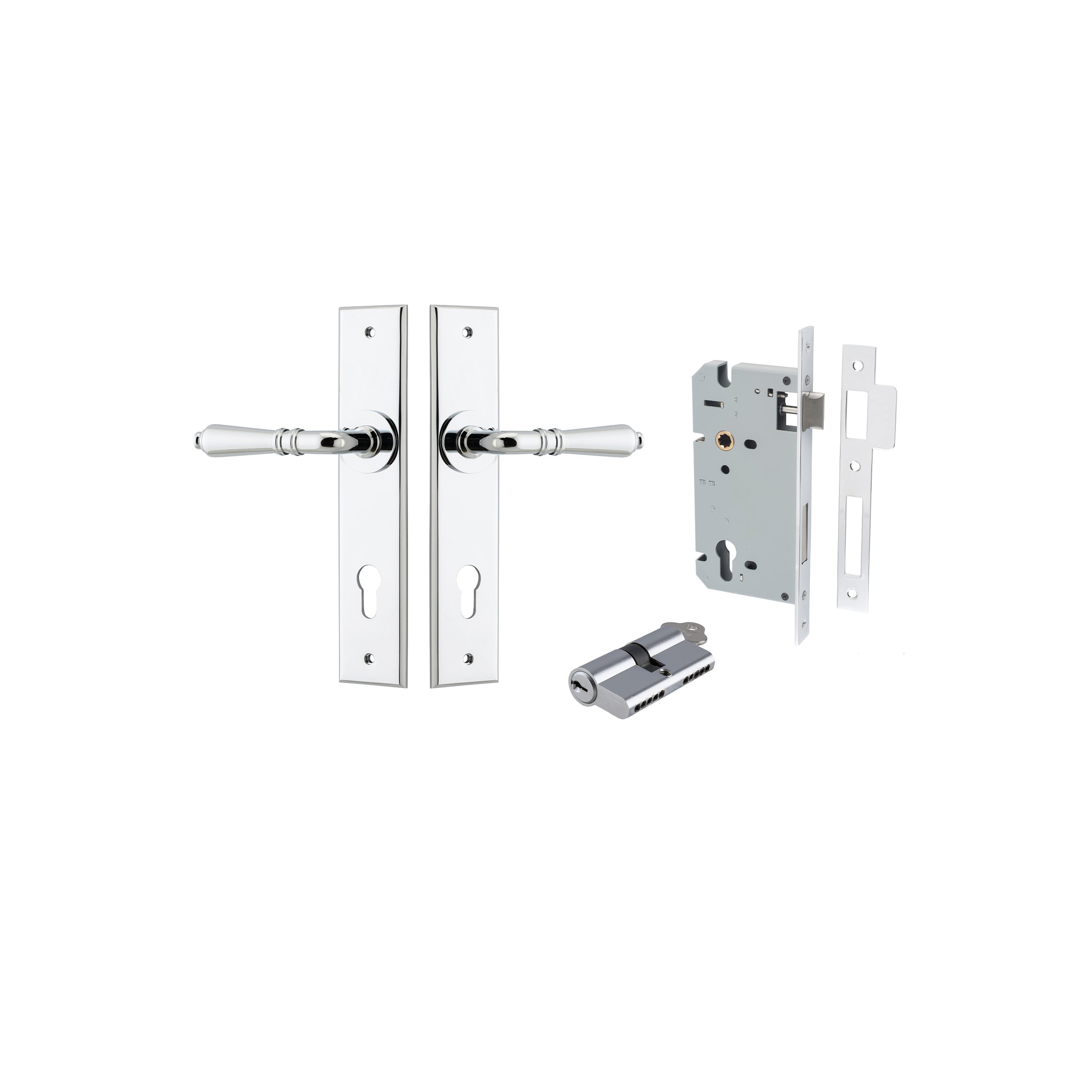 Sarlat Lever - Chamfered Backplate - Ella Grace - Iver - Polished Chrome - Door Levers