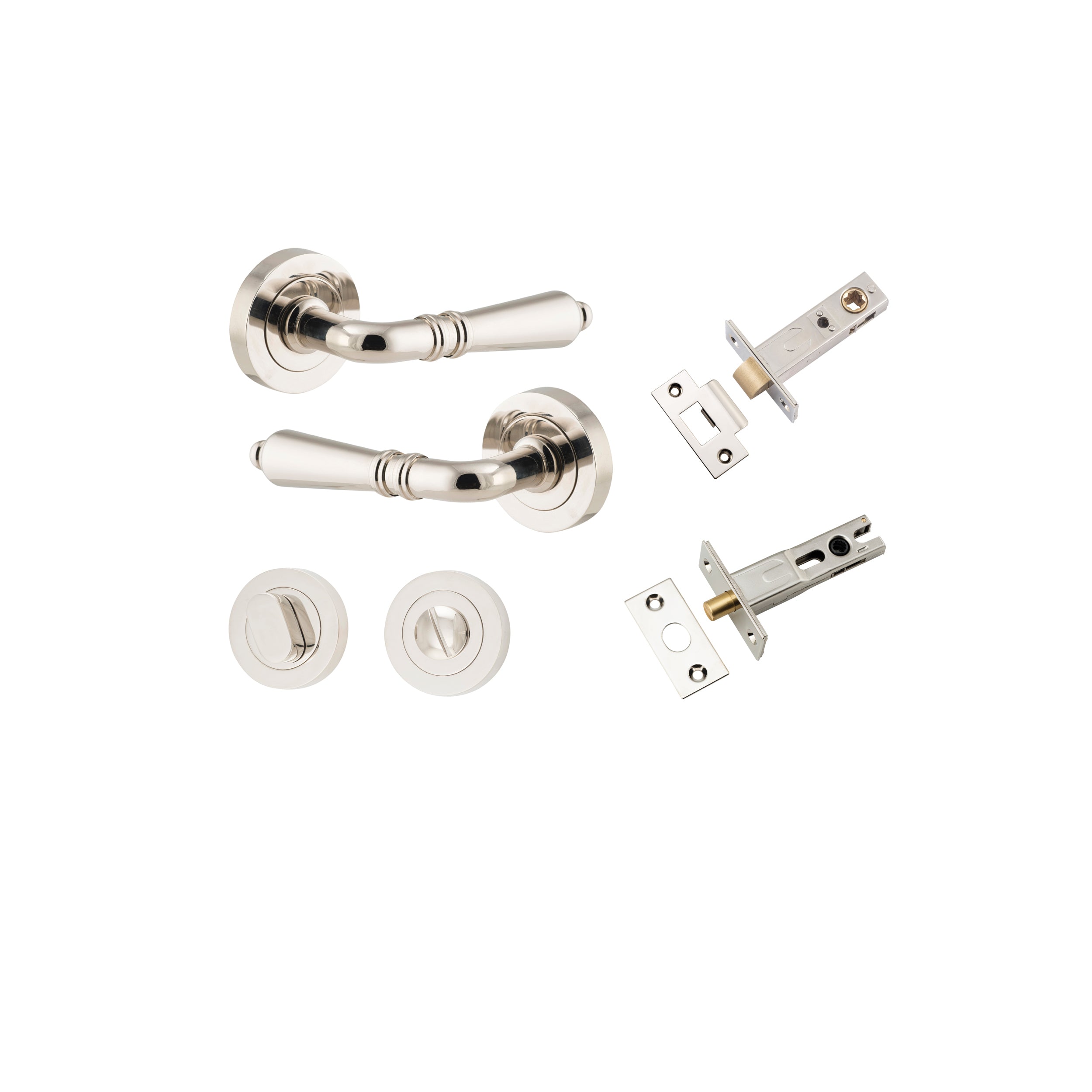 Sarlat Lever - Round Rose - Ella Grace - Iver - Polished Nickel - Door Levers