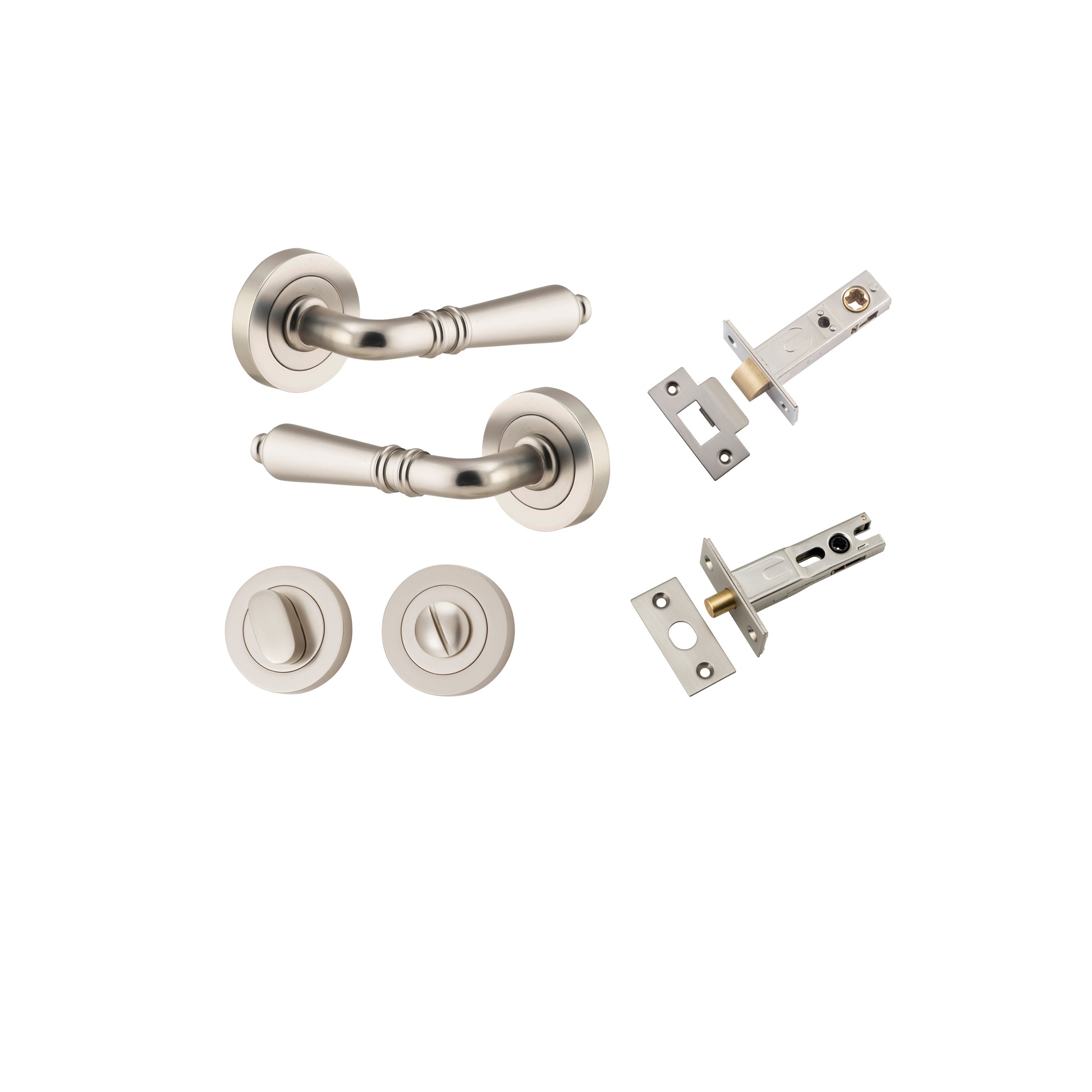 Sarlat Lever - Round Rose - Ella Grace - Iver - Satin Nickel - Door Levers