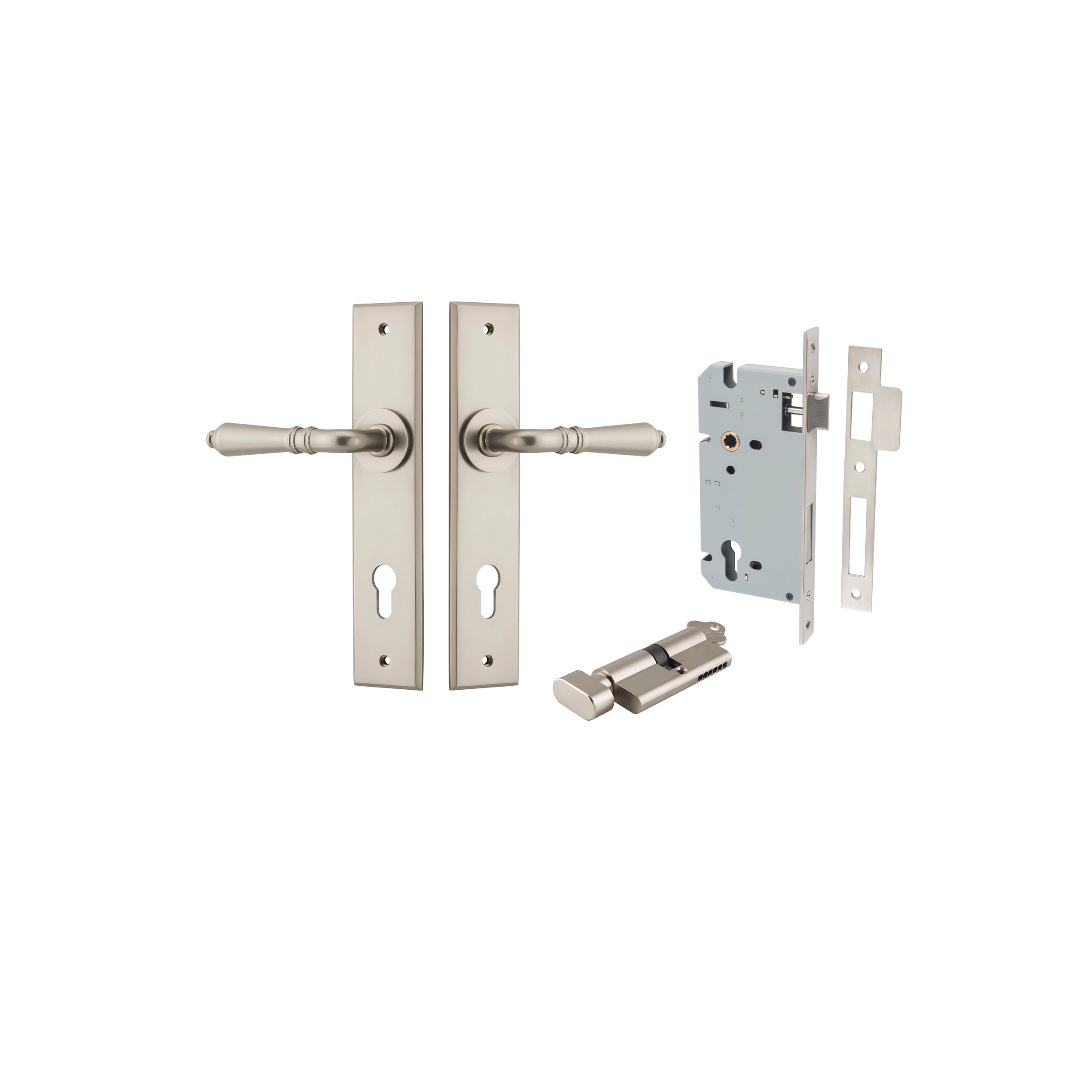 Sarlat Lever - Chamfered Backplate - Ella Grace - Iver - Satin Nickel - Door Levers