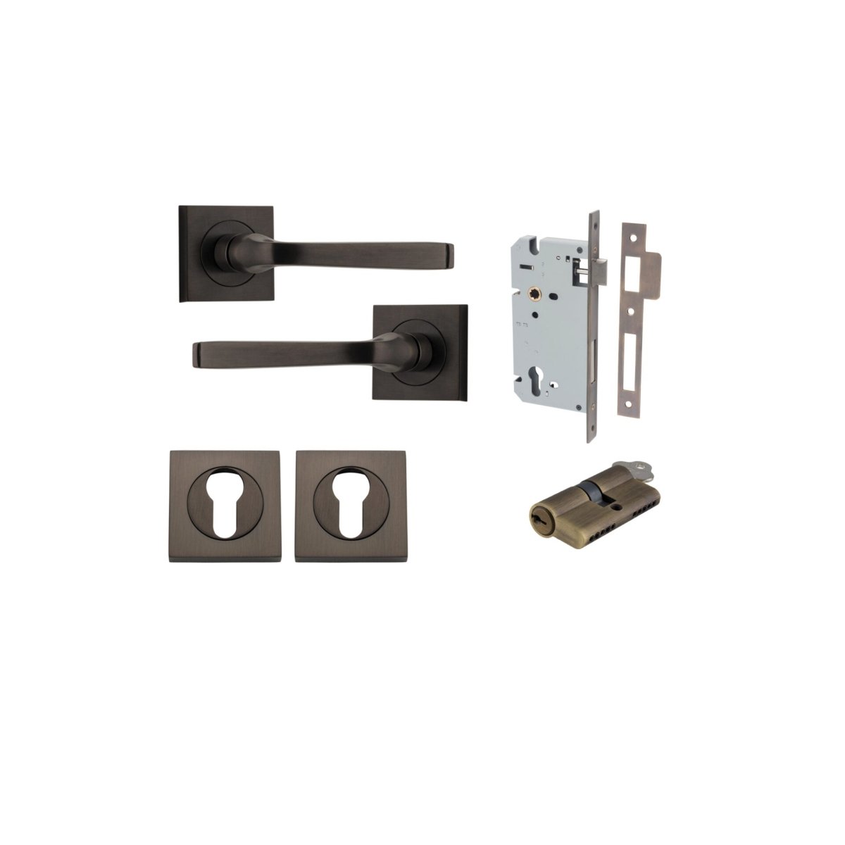 Annecy Lever - Square Rose - Ella Grace - Iver - Signature Brass - Door Levers - Entrance Kit - Door Handle - Solid Brass