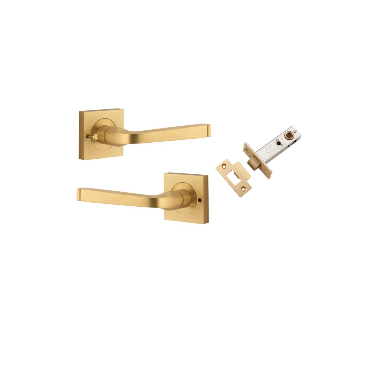 Annecy Lever - Square Rose - Ella Grace - Iver - Brushed Brass - Door Levers - Privacy Set - Door Handle - Solid Brass