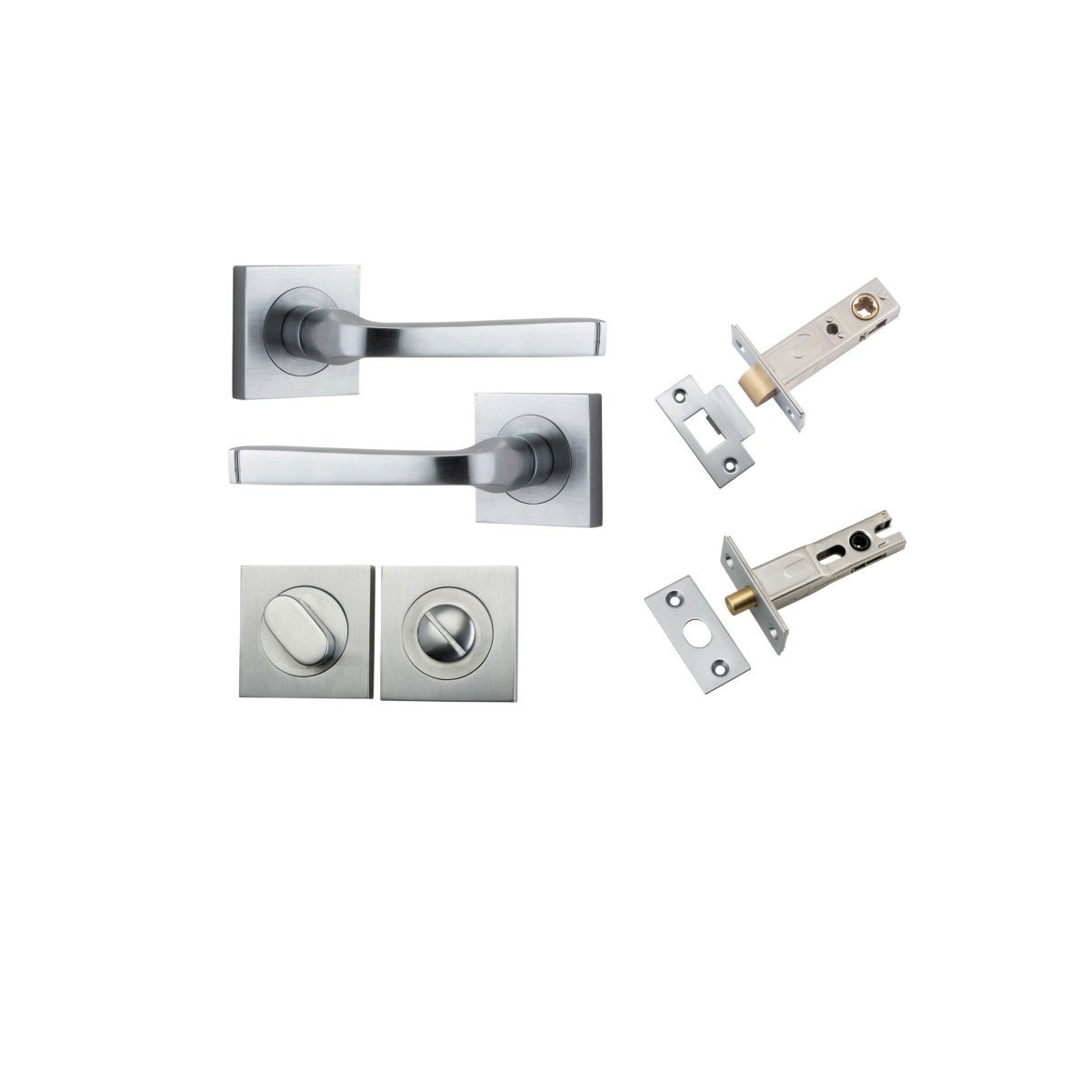 Annecy Lever - Square Rose - Ella Grace - Iver - Brushed Chrome - Door Levers - Privacy Set - Door Handle - Solid Brass