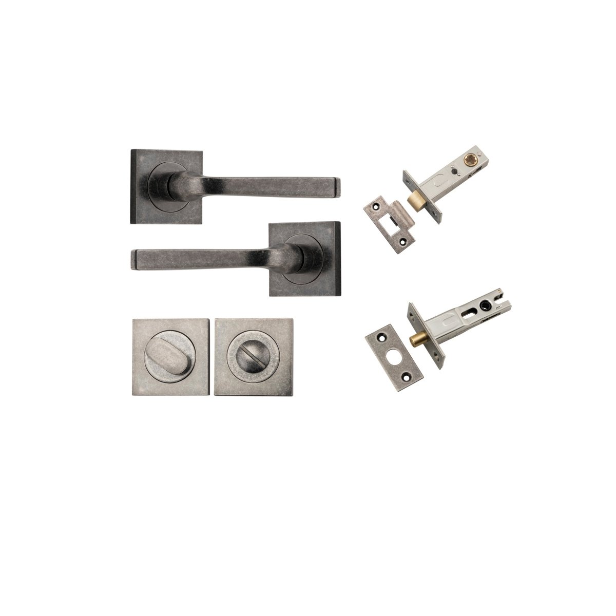 Annecy Lever - Square Rose - Ella Grace - Iver - Distressed Nickel - Door Levers - Privacy Set - Door Handle - Solid Brass