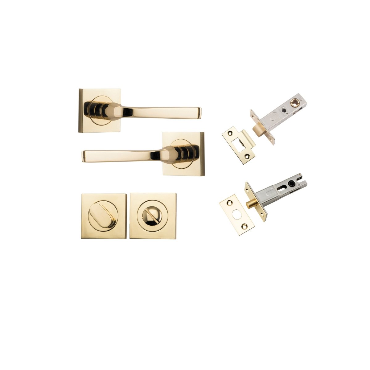 Annecy Lever - Square Rose - Ella Grace - Iver - Polished Brass - Door Levers - Privacy Set - Door Handle - Solid Brass