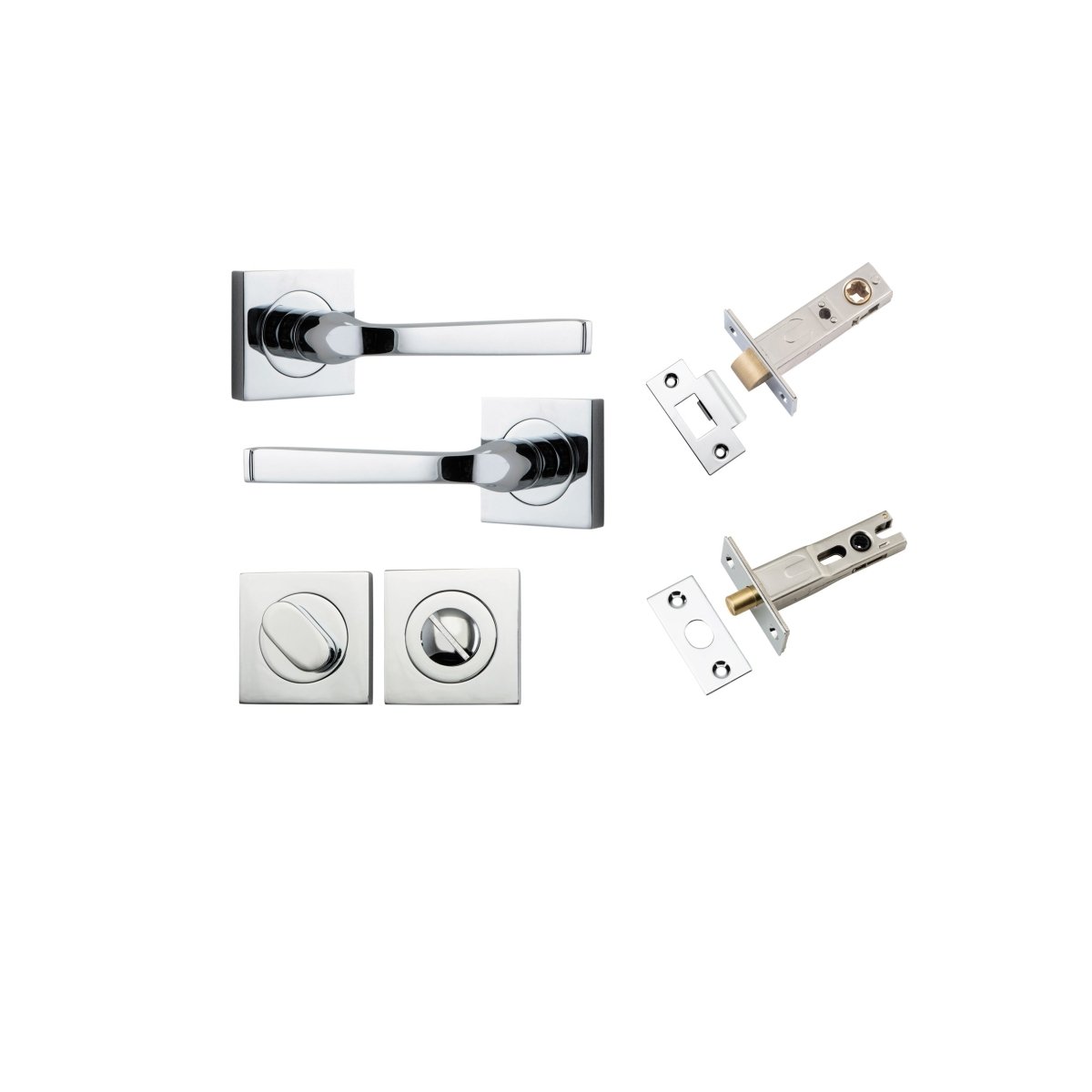 Annecy Lever - Square Rose - Ella Grace - Iver - Polished Chrome - Door Levers - Privacy Set - Door Handle - Solid Brass