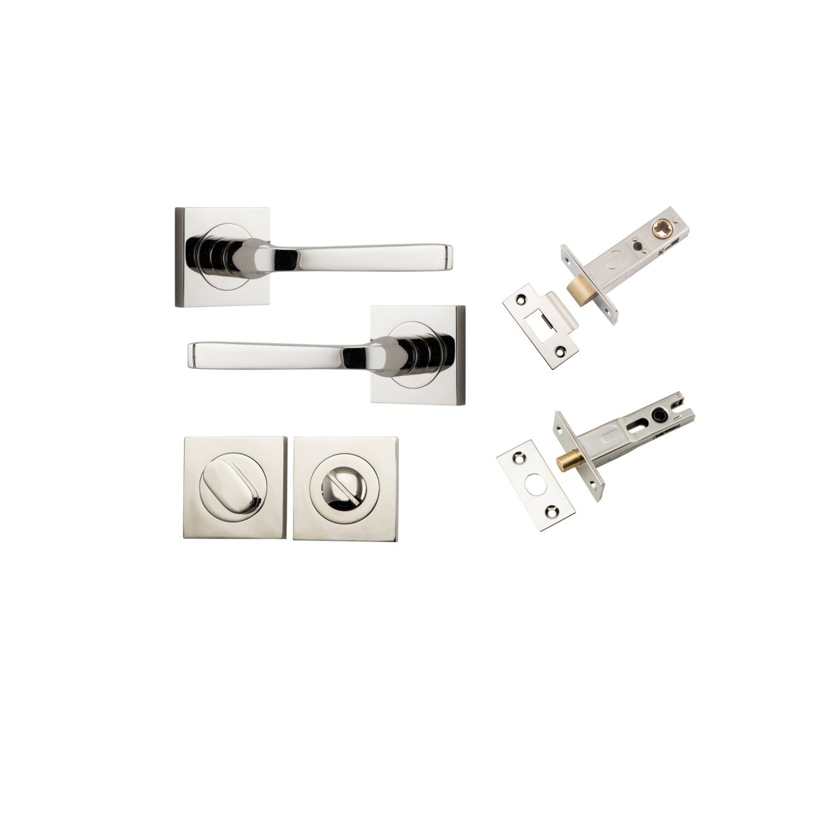 Annecy Lever - Square Rose - Ella Grace - Iver - Polished Nickel - Door Levers - Privacy Set - Door Handle - Solid Brass