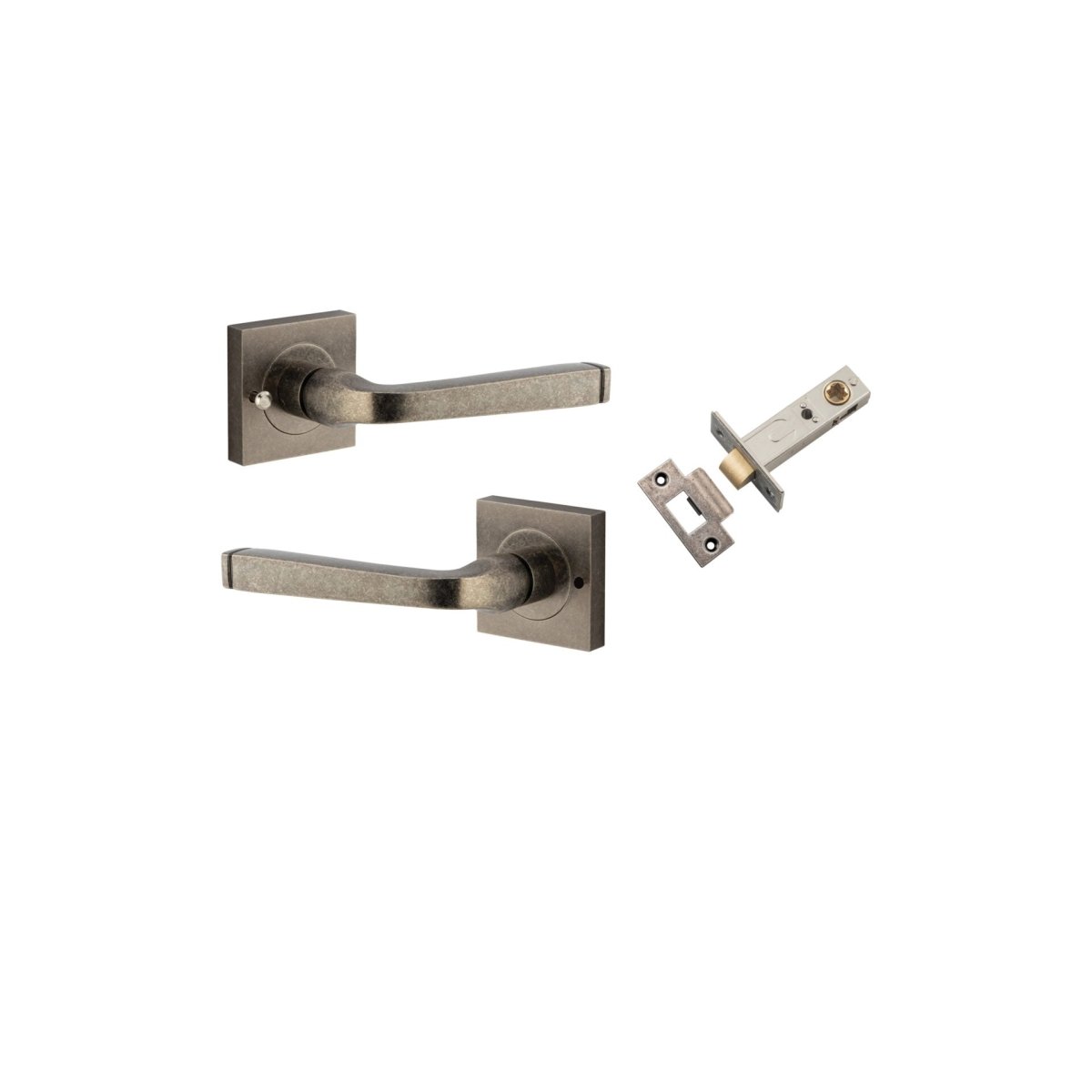 Annecy Lever - Square Rose - Ella Grace - Iver - Distressed Nickel - Door Levers - Privacy Set - Door Handle - Solid Brass