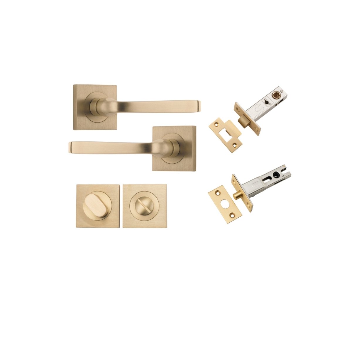 Annecy Lever - Square Rose - Ella Grace - Iver - Brushed Brass - Door Levers - Privacy Set - Door Handle - Solid Brass