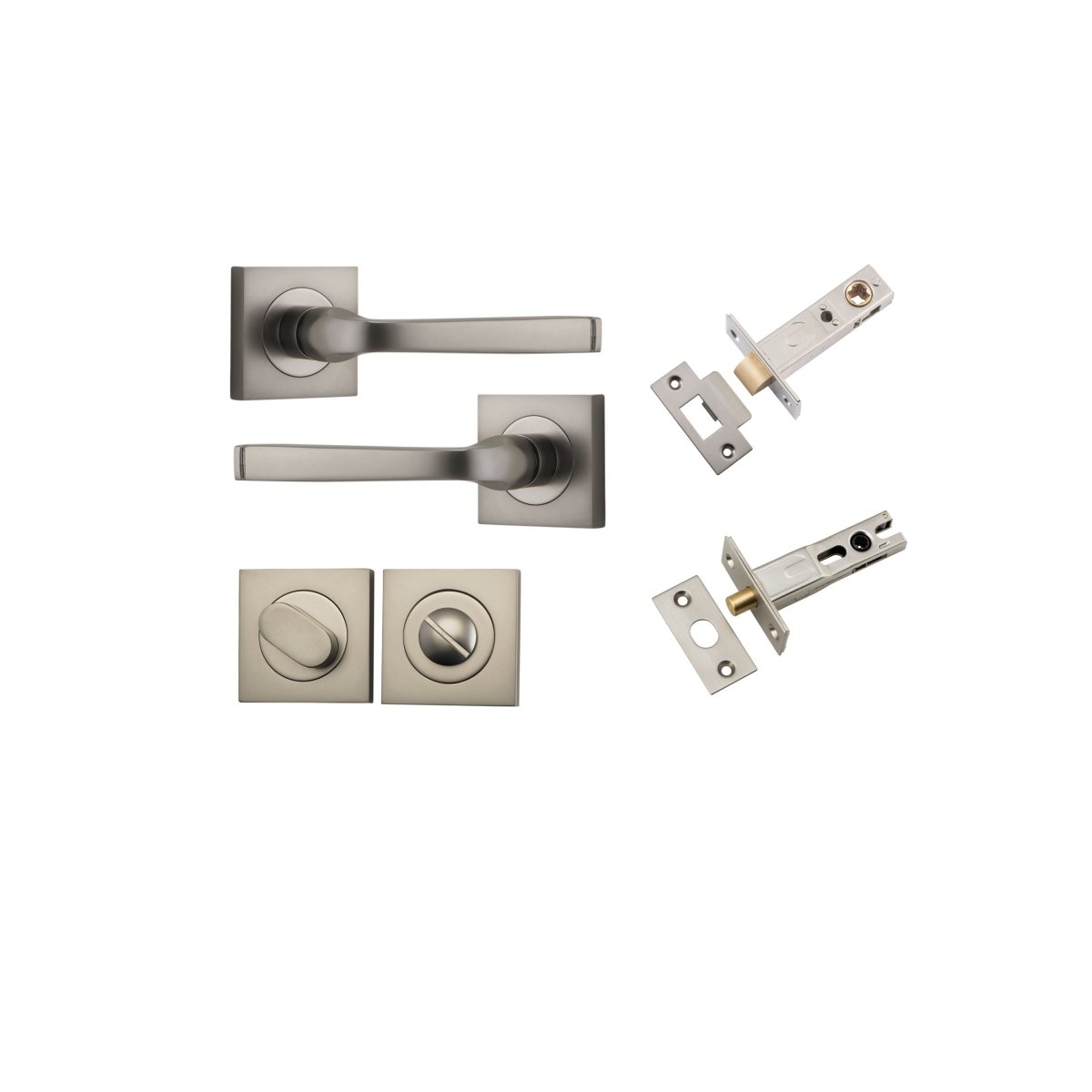 Annecy Lever - Square Rose - Ella Grace - Iver - Satin Nickel - Door Levers - Privacy Set - Door Handle - Solid Brass