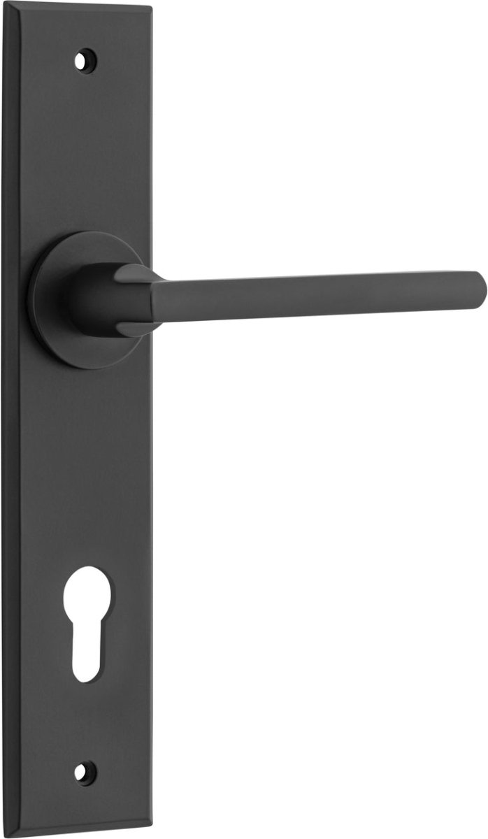 Baltimore Lever - Chamfered Backplate - Ella Grace - Iver - Matt Black - Door Levers