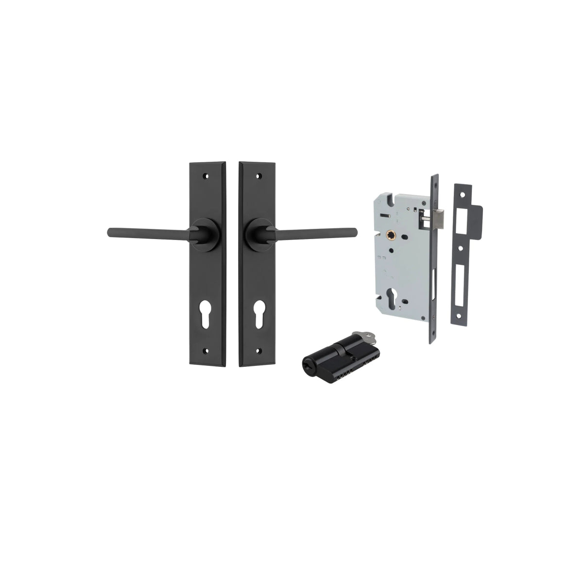 Baltimore Lever - Chamfered Backplate - Ella Grace - Iver - Matt Black - Door Levers