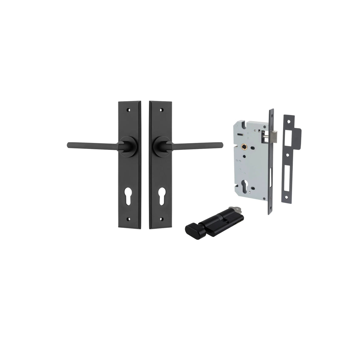 Baltimore Lever - Chamfered Backplate - Ella Grace - Iver - Matt Black - Door Levers