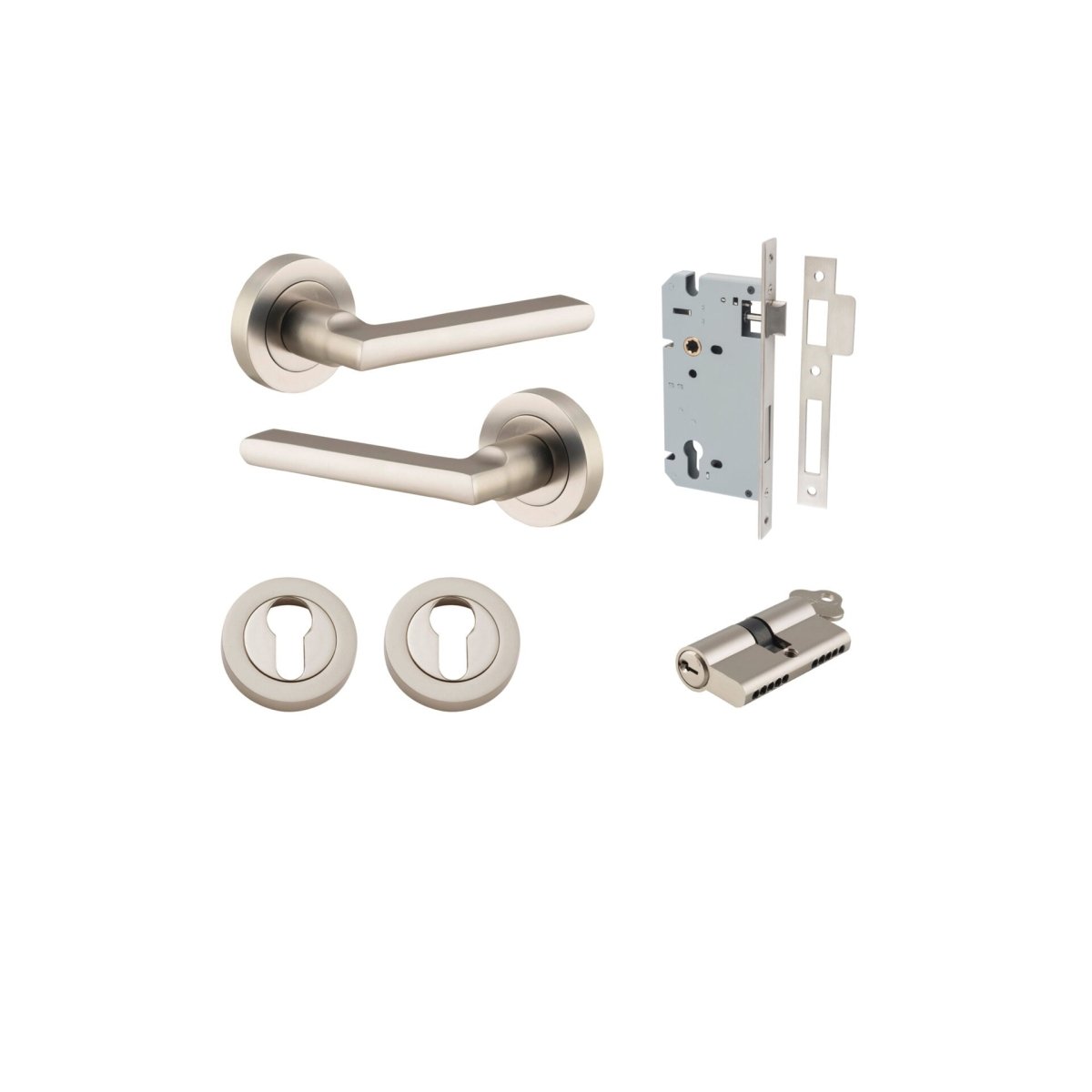 Baltimore Lever - Round Rose - Ella Grace - Iver - Satin Nickel - Door Levers